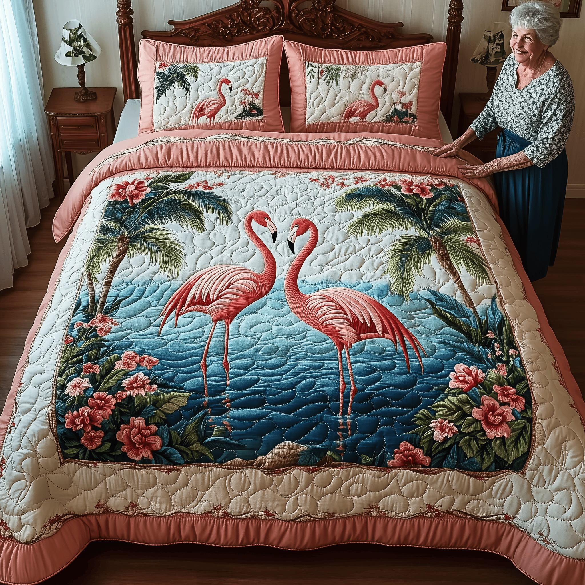 Tropical Flamingo Haven Quilted Bedding Set Duvet Cover Bedspread Set Items Flamingo Gifts For Ladies