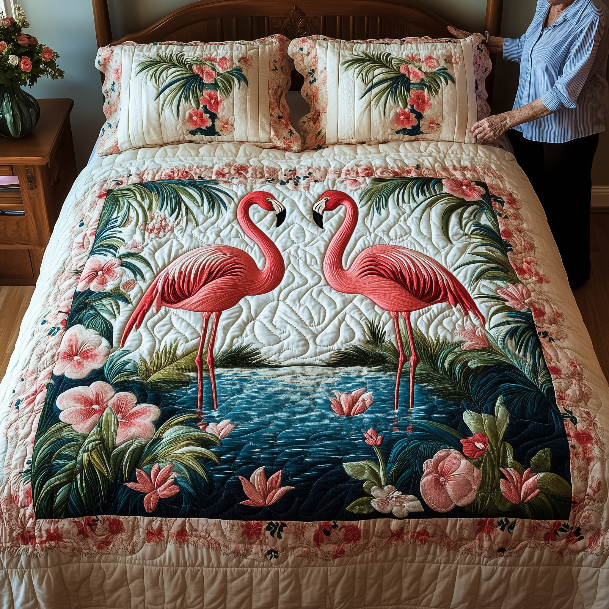 Tropical Flamingo Haven Quilted Bedding Set Happy Mother's Day Duvet Cover Flamingo Gifts For Her