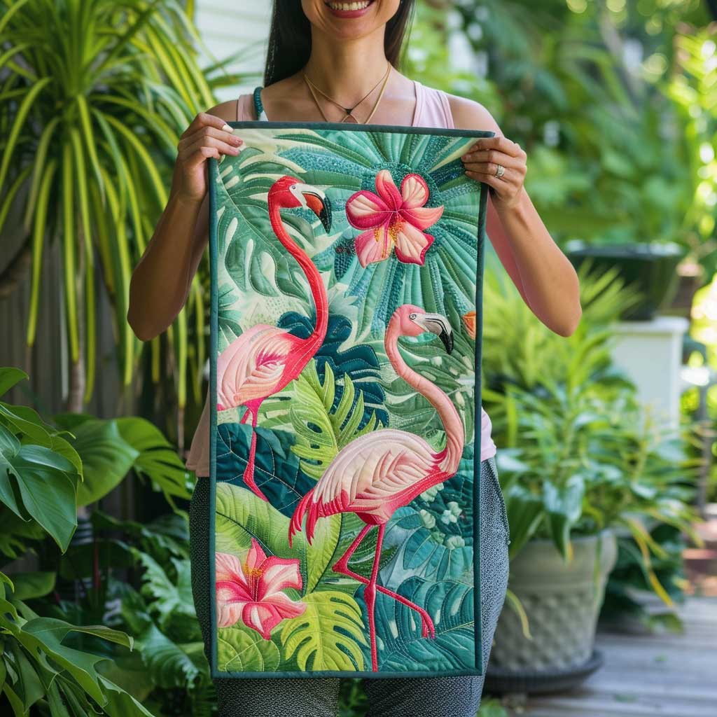 Tropical Flamingo Quilted Table Runner Decoration Themed Christmas Best Gifts For Flamigo Lover