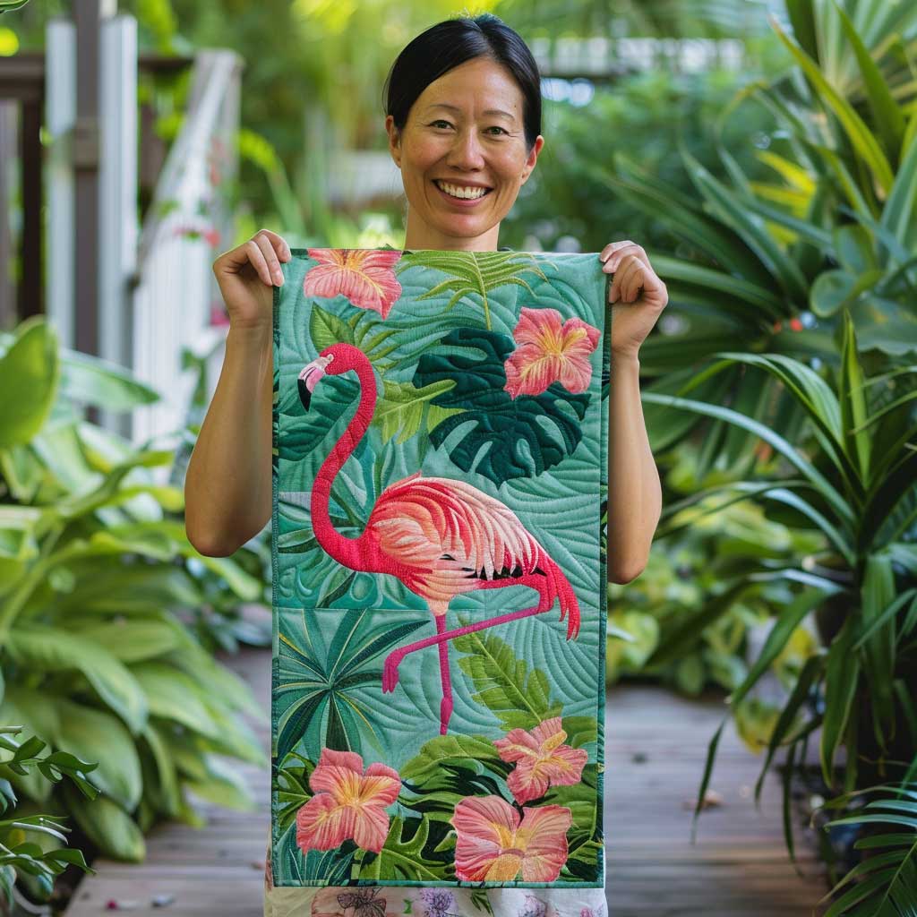 Tropical Flamingo Quilted Table Runner Dining Table Decorations Pink Falamingo Themed Gifts