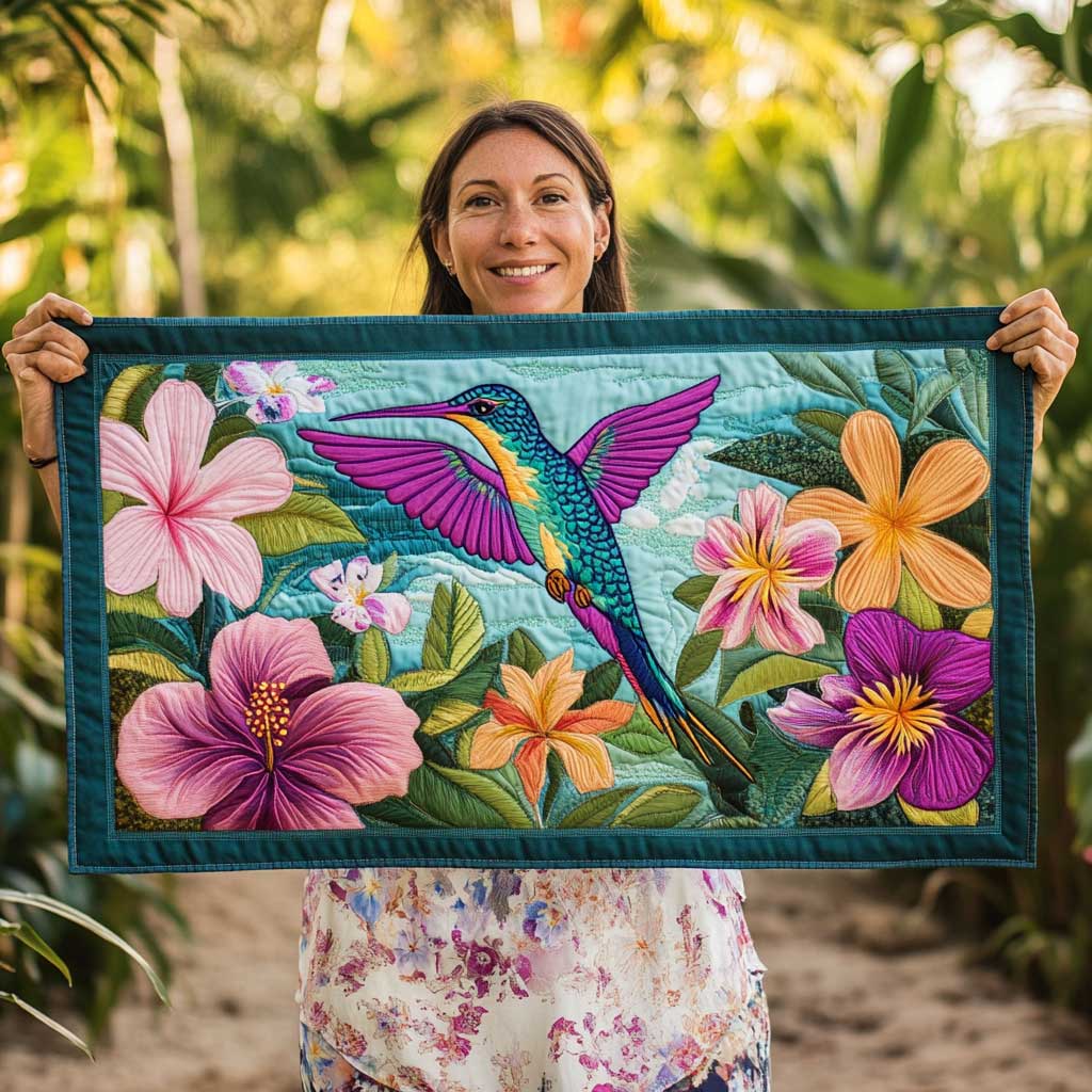 Tropical Hummingbird Quilted Table Runner Great Gifts For Hummingbird Lovers