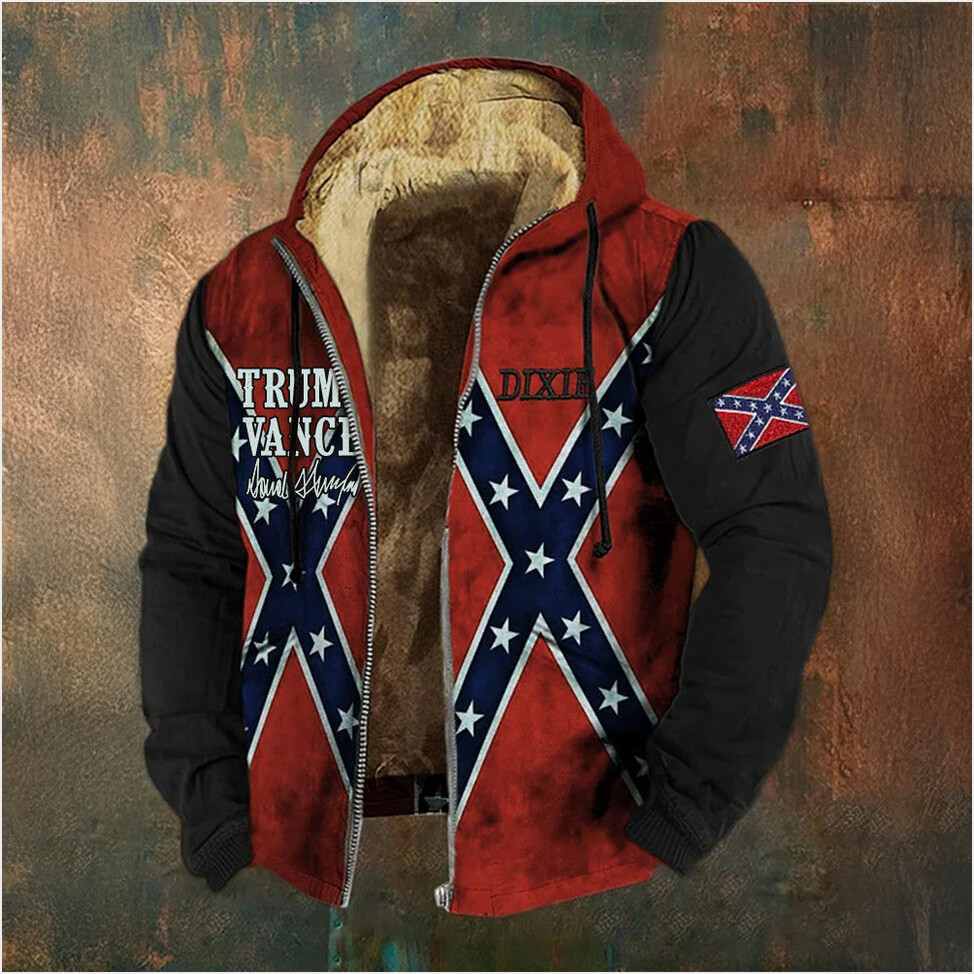Trump Vance 2025 Zip Hoodie Old Dixie Merch MAGA Southern Cross Apparel Men's Birthday Gifts