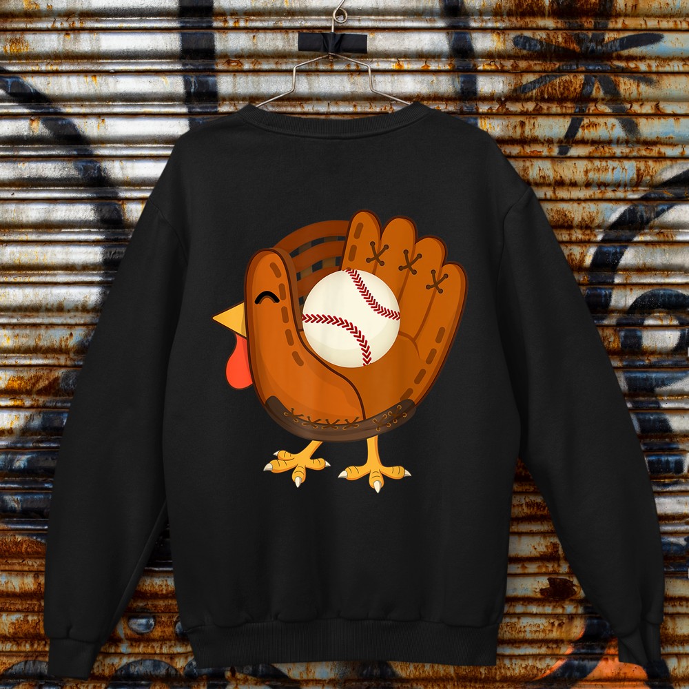 Turkey Baseball Glove Thanksgiving Day Catchers Boys Dads Sweatshirt