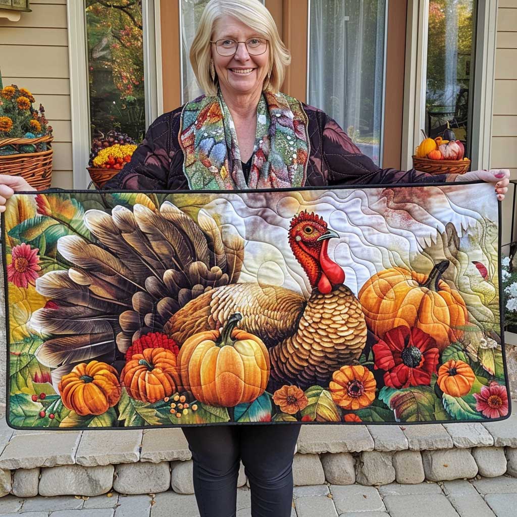 Turkey Feast Quilted Table Runner Thankful Thanksgiving Runner Table Gifts For Friends