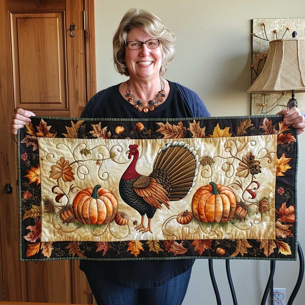 Turkey Quilted Table Runner Home Dining Thanksgiving Fall Table Runner Decorations
