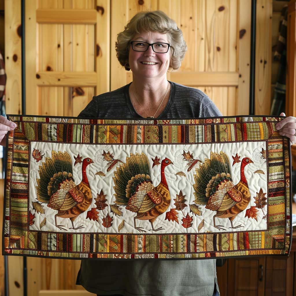 Turkey Quilted Table Runner Home Dining Thanksgiving Fall Table Runner Decorations