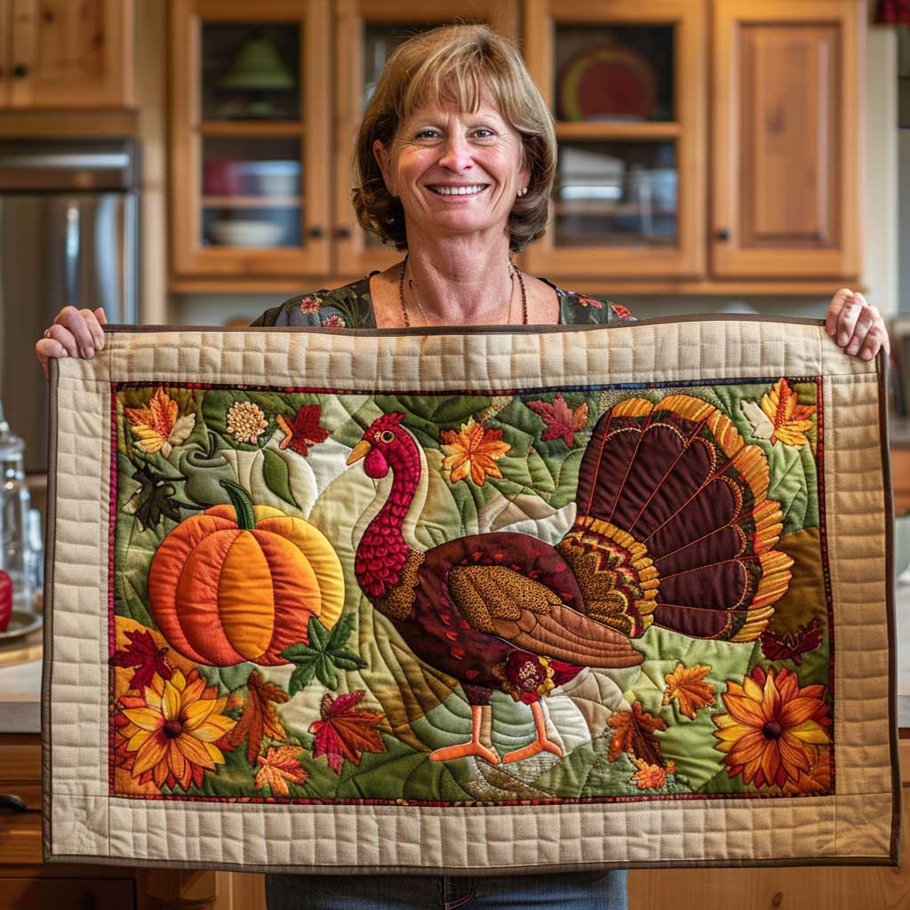 Turkey Quilted Table Runner Home Dining Thanksgiving Fall Table Runner Decorations Presents