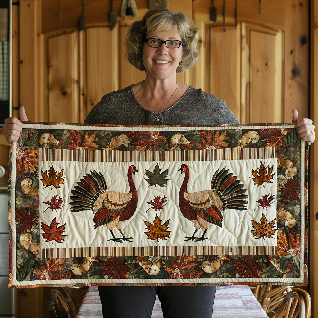 Turkey Quilted Table Runner Thankful Thanksgiving Runner Table Best Gifts For Family