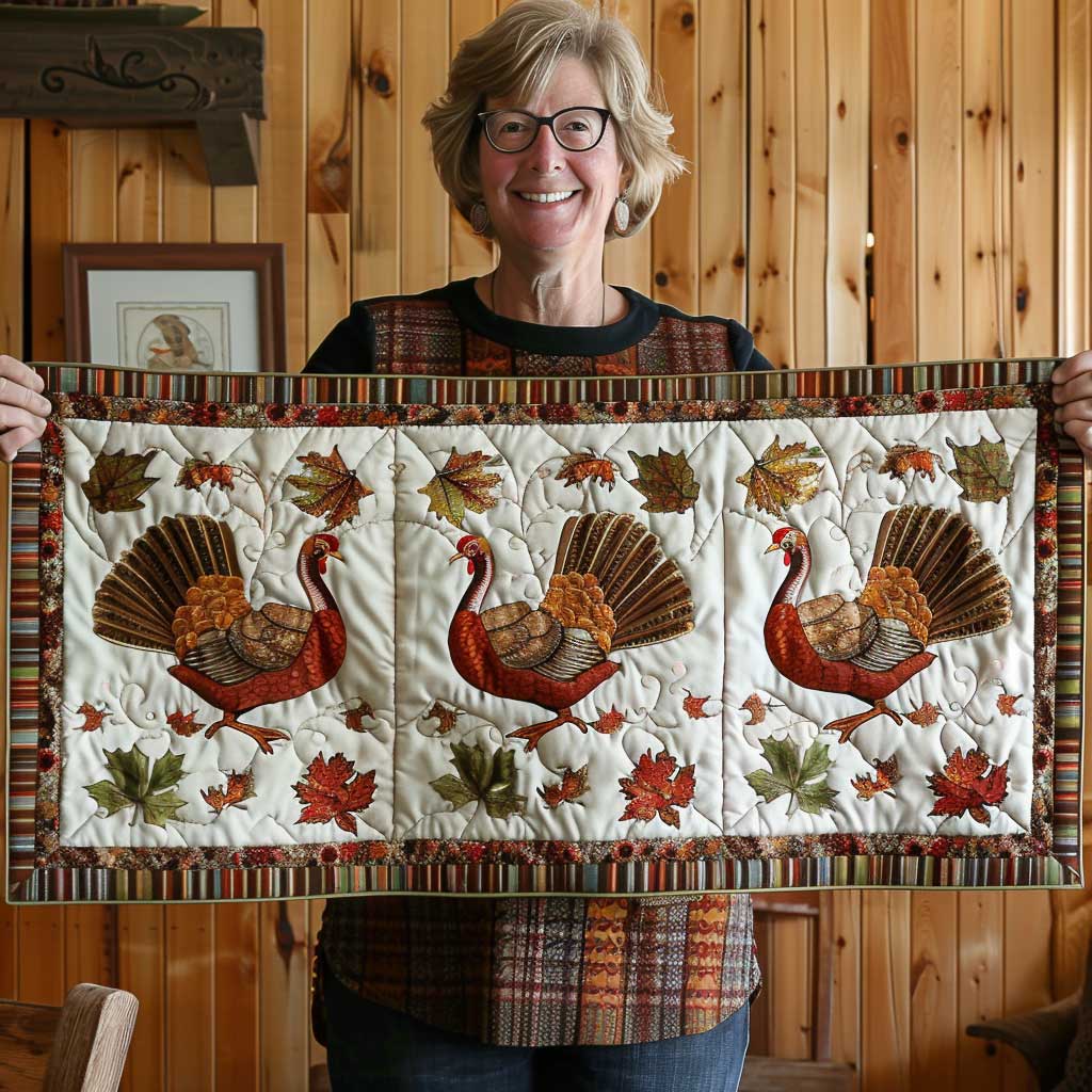 Turkey Quilted Table Runner Thankful Thanksgiving Runner Table Best Gifts For Family