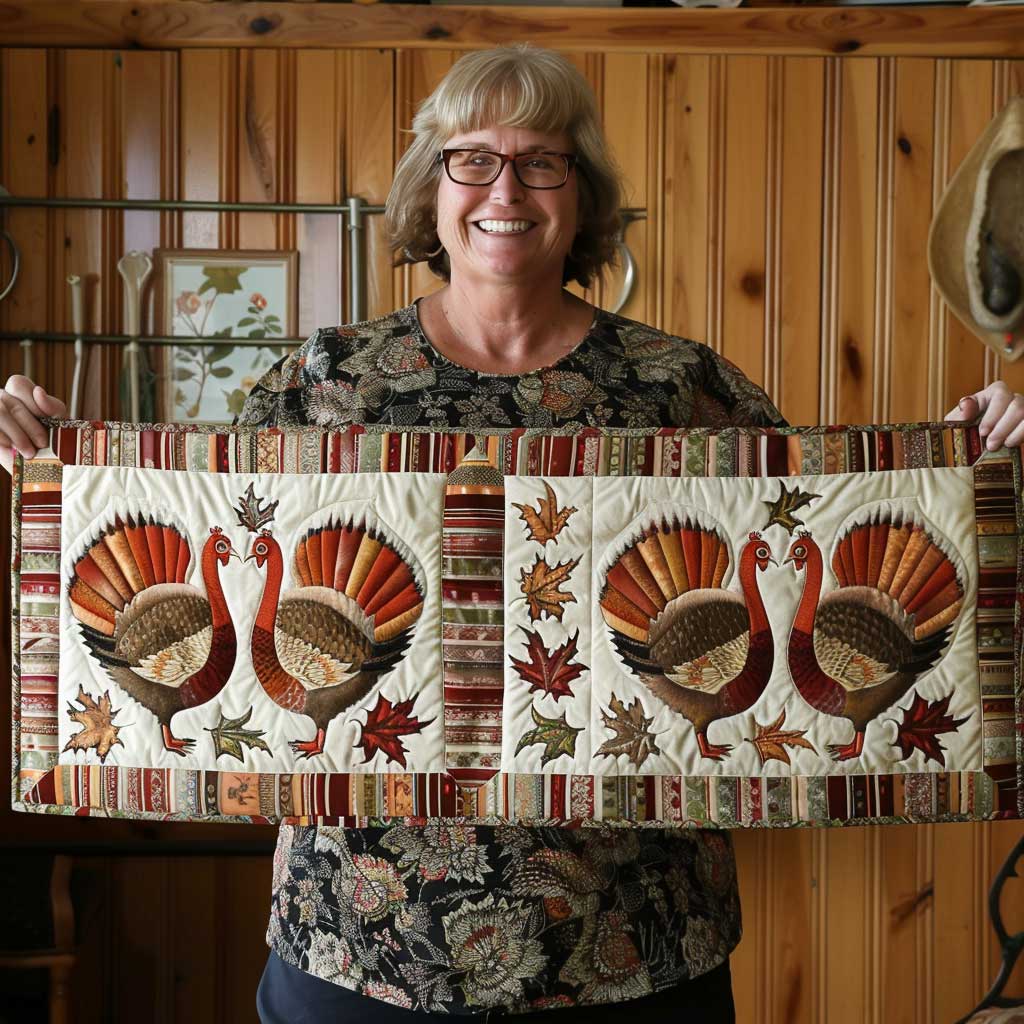 Turkey Quilted Table Runner Thankful Thanksgiving Runner Table Best Gifts For Family