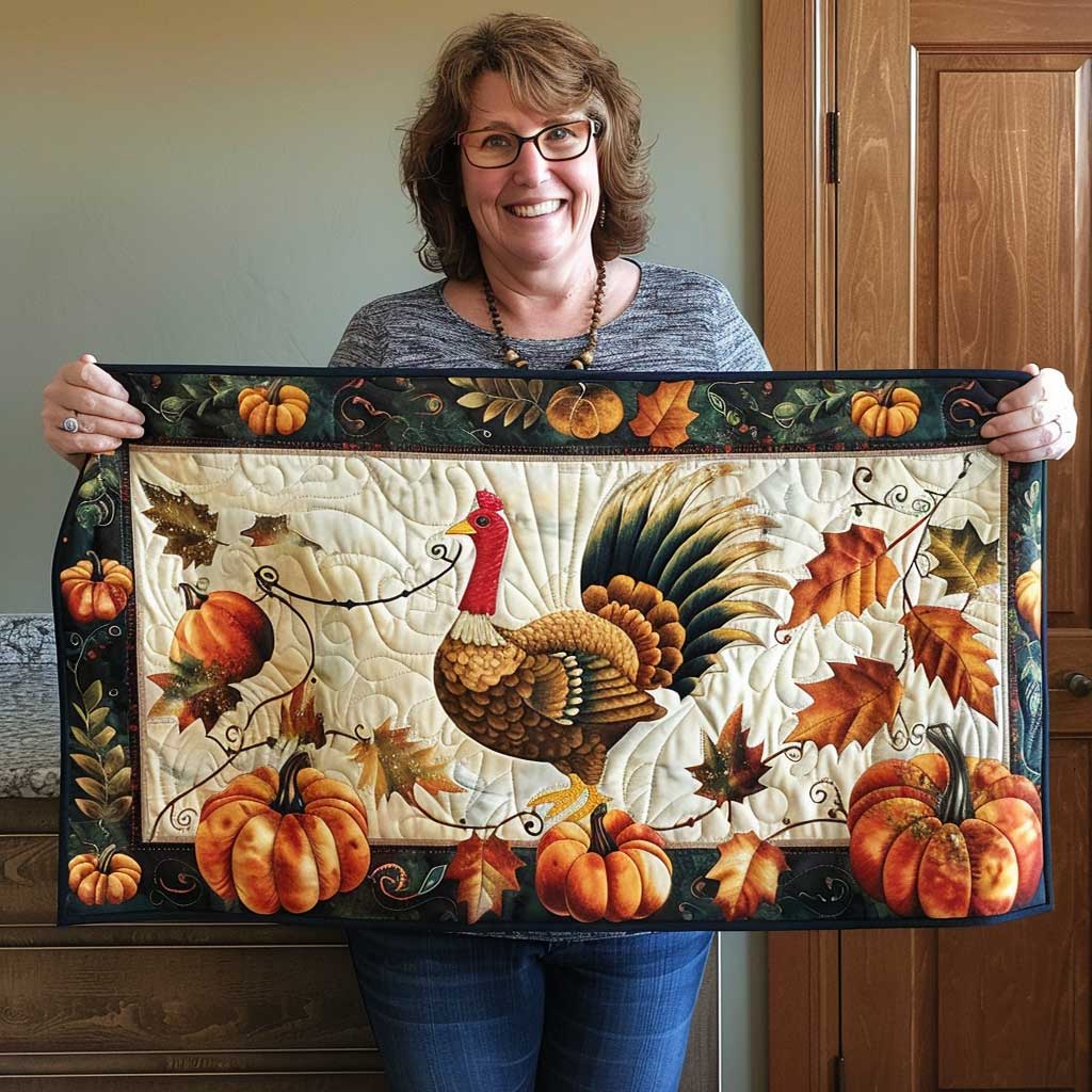 Turkey Quilted Table Runner Thankful Thanksgiving Runner Table Gifts For Friends