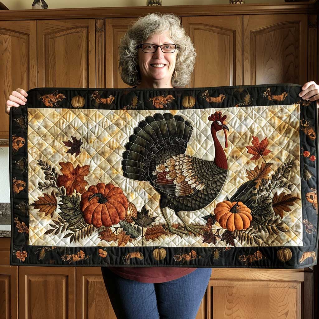 Turkey Quilted Table Runner Thankful Thanksgiving Runner Table Good Gifts For Friends