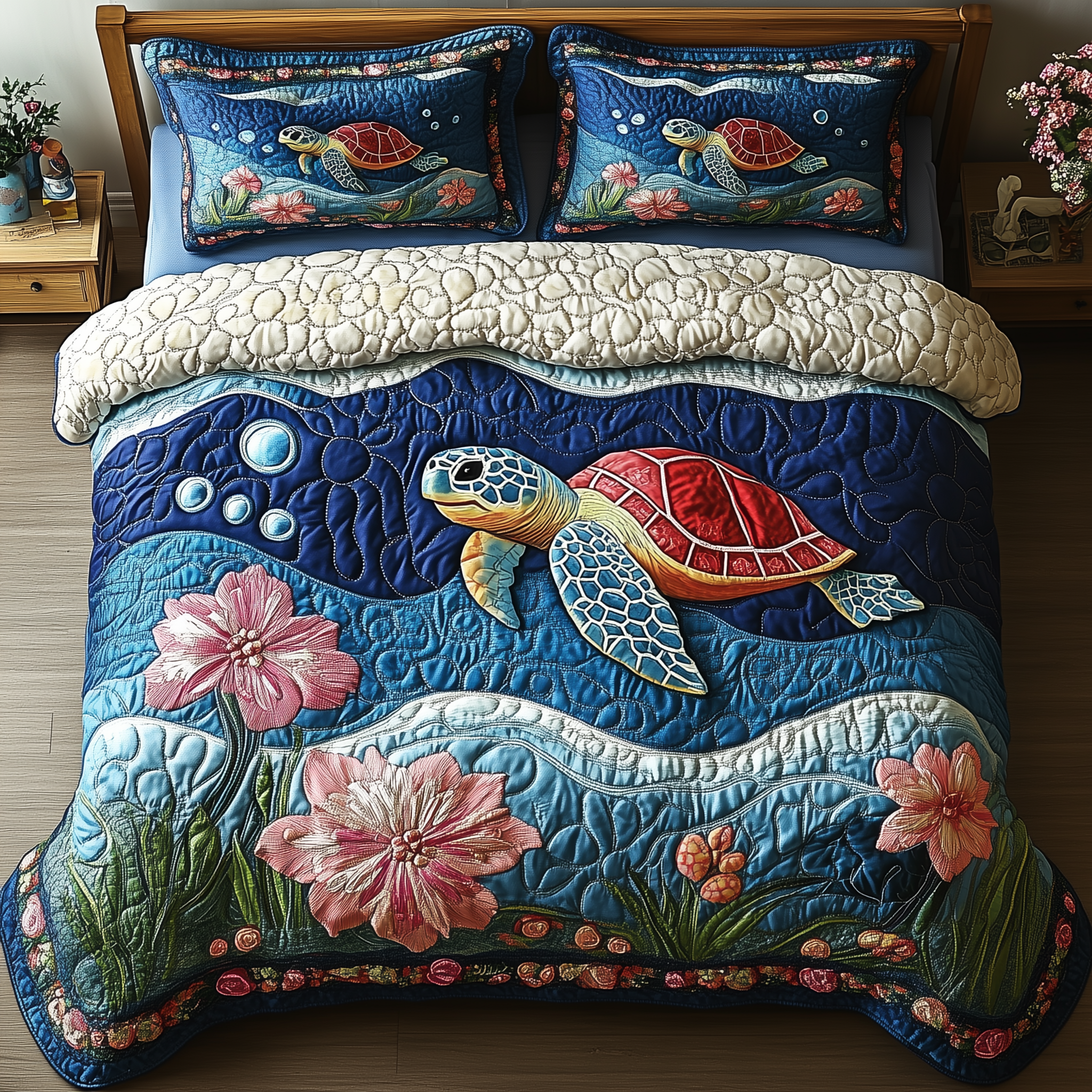 Turtle Quilted Bedding Set Awesome Duvet Cover Bedspread Set Best Gifts For People Who Loves Sea Turtle