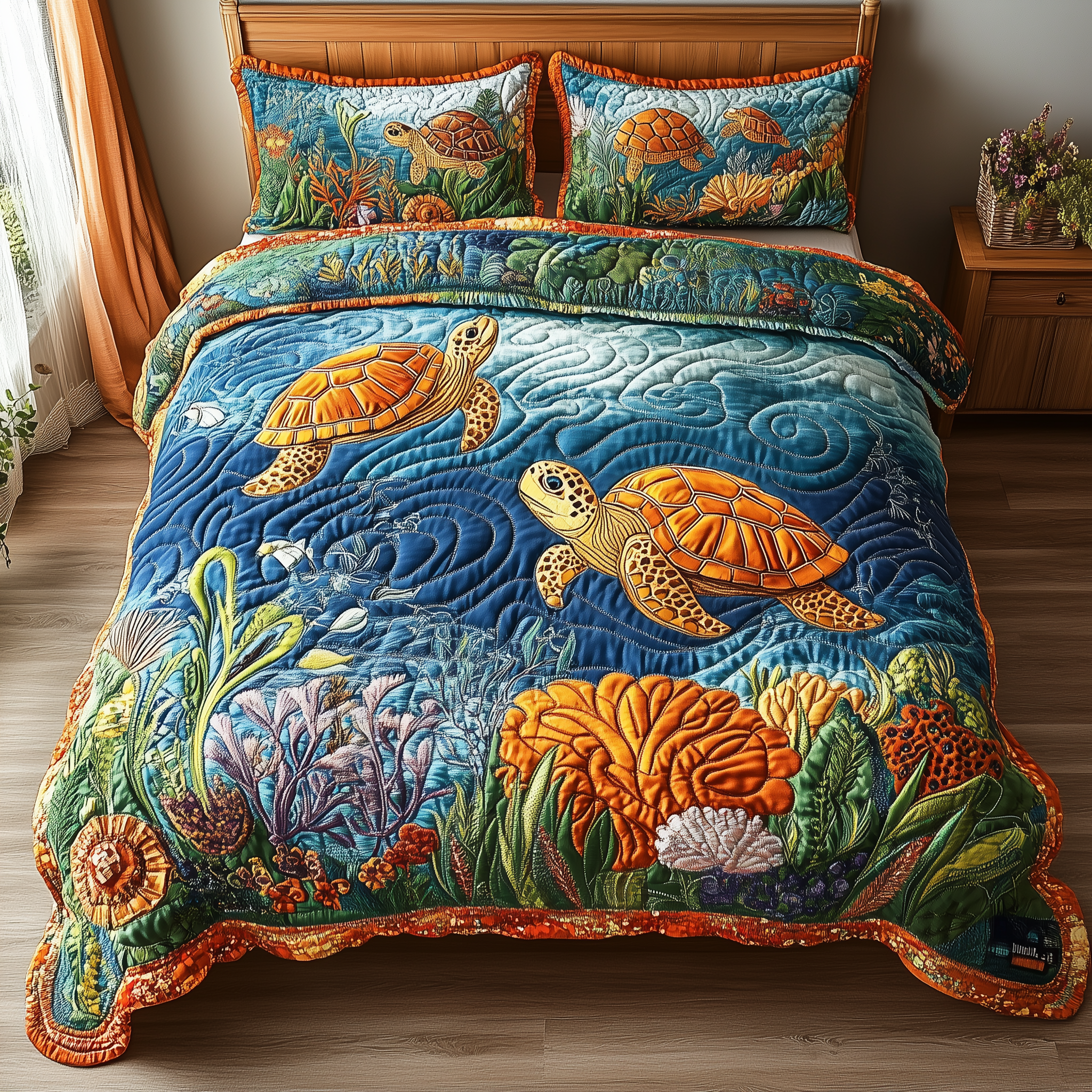 Turtle Quilted Bedding Set Awesome Duvet Cover Bedspread Set Gifts For A Turtle Lover