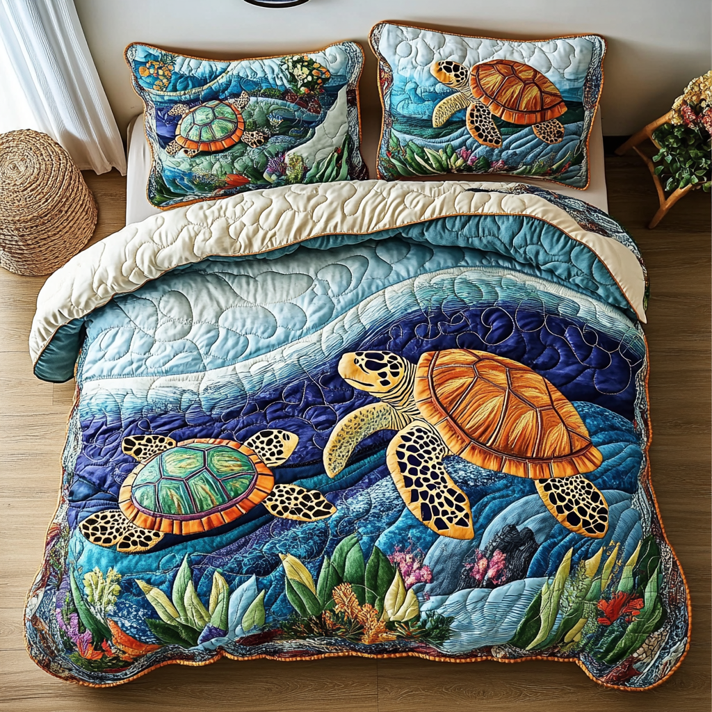 Turtle Quilted Bedding Set Awesome Duvet Cover Bedspread Set Turtle Gifts For Christmas Holiday