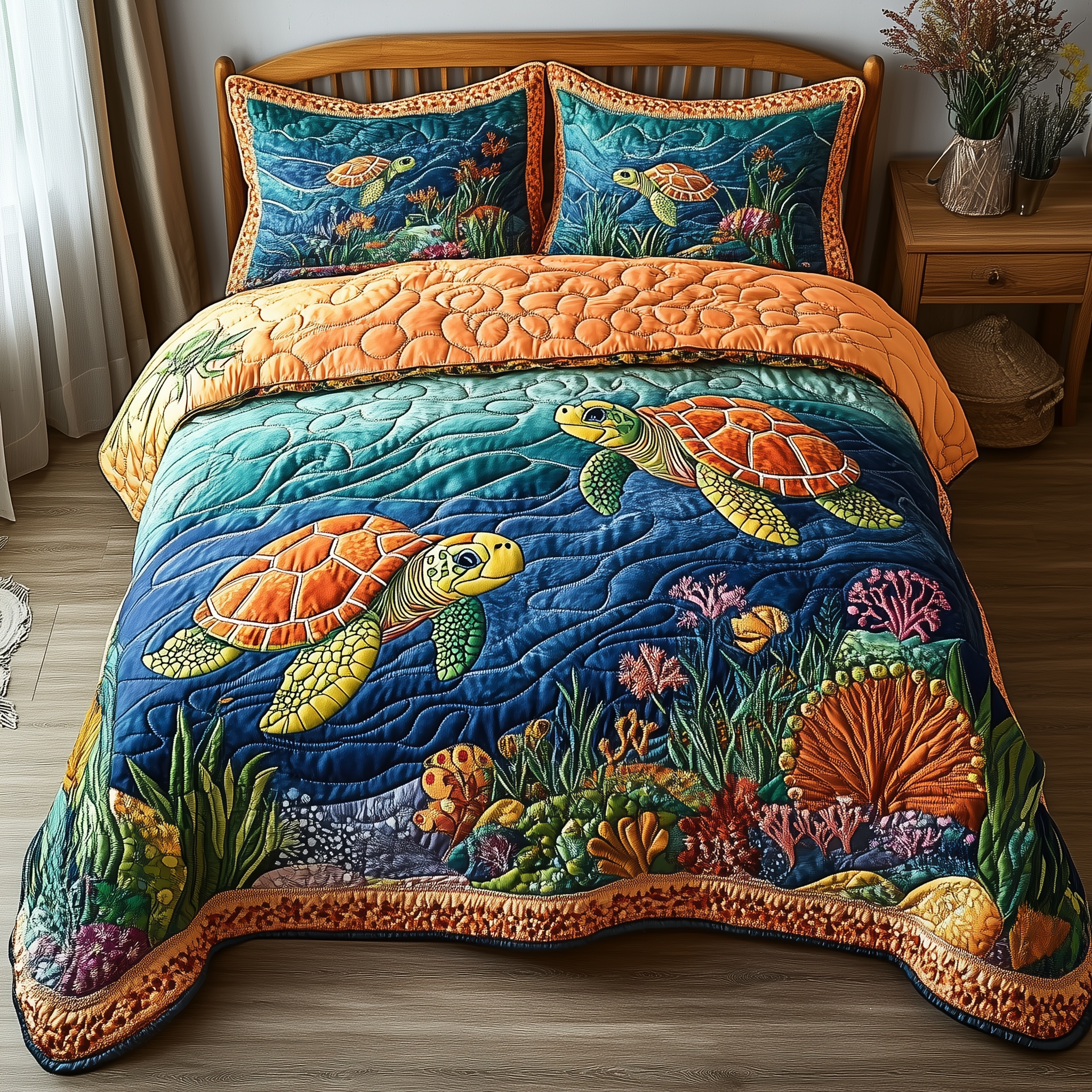 Turtle Quilted Bedding Set Awesome Duvet Cover Bedspread Set Turtle Gifts For Turtle Lovers