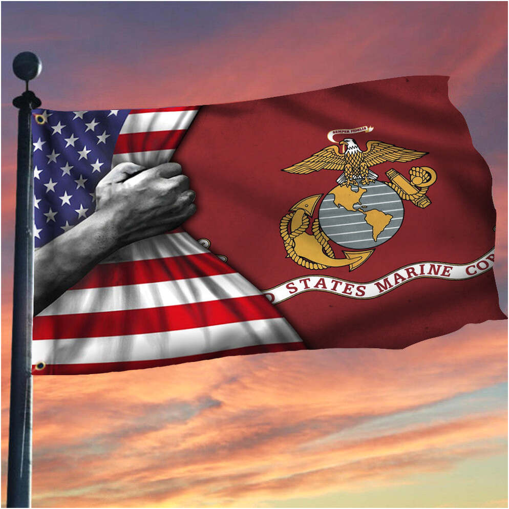 U.S Marine Corps Flag Inside American Flag Patriotic Welcome Holiday 4Th July Decor In-Outdoor