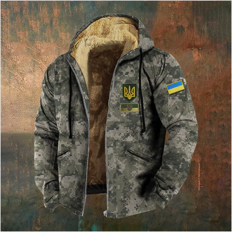 Ukrainian Trident Camouflage Zip Hoodie Ukraine Hoodie Zelensky Gifts Father's Day Gifts For Dad