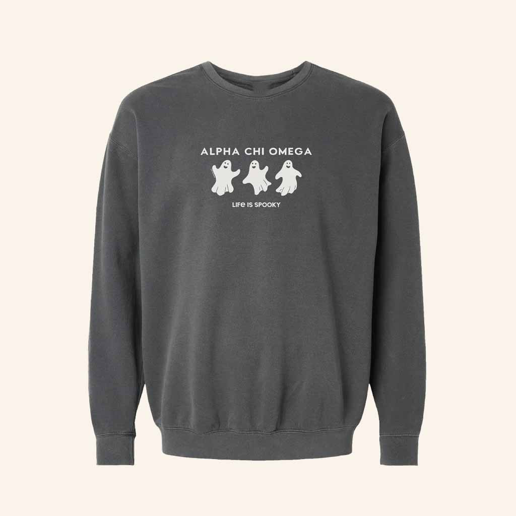 University Tees Merch Alpha Chi Omega Life Is Spooky Sweatshirt Halloween Gifts For Her