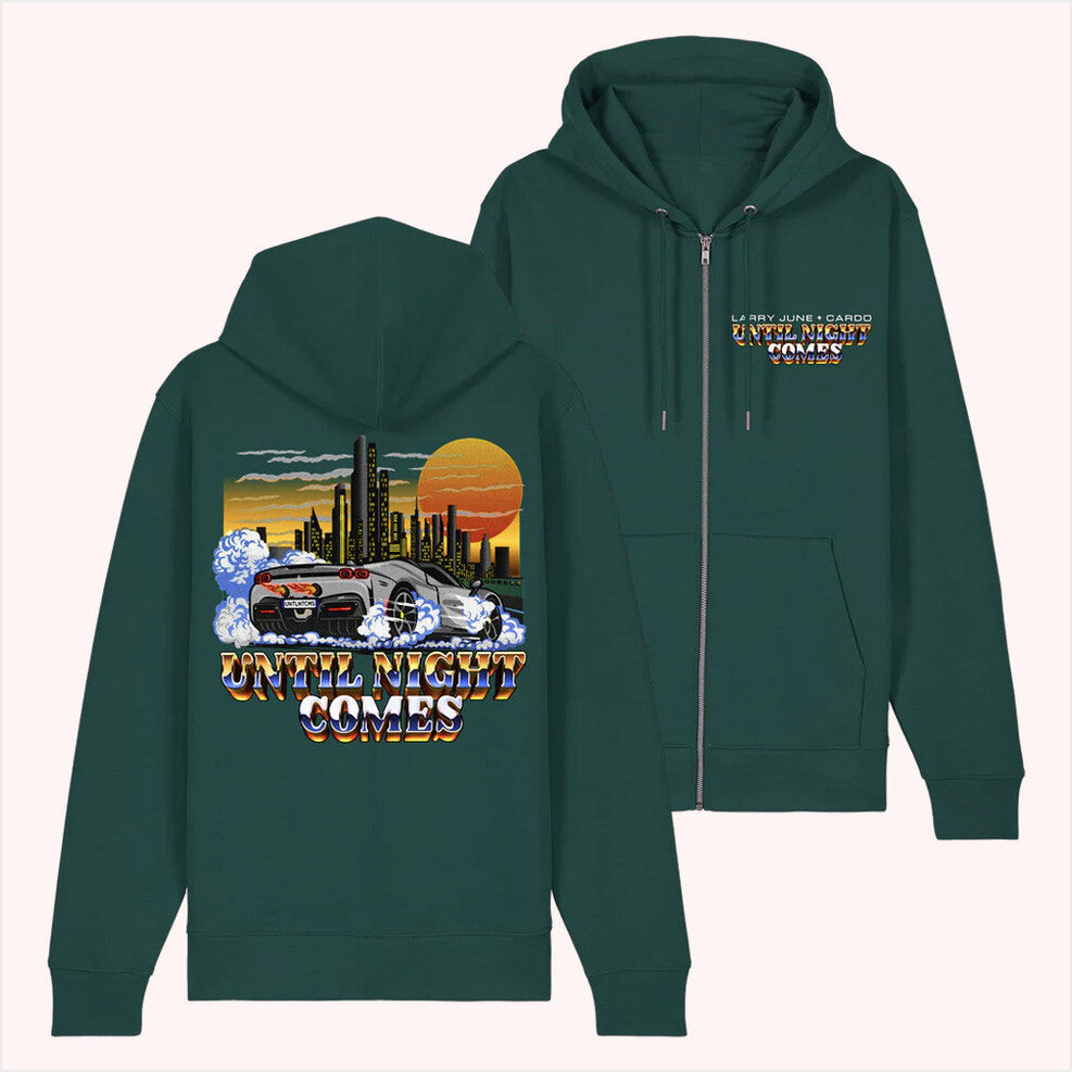 Until Night Comes Cityscape Zip Hoodie Larry June Merch Green Birthday Gifts For Friends