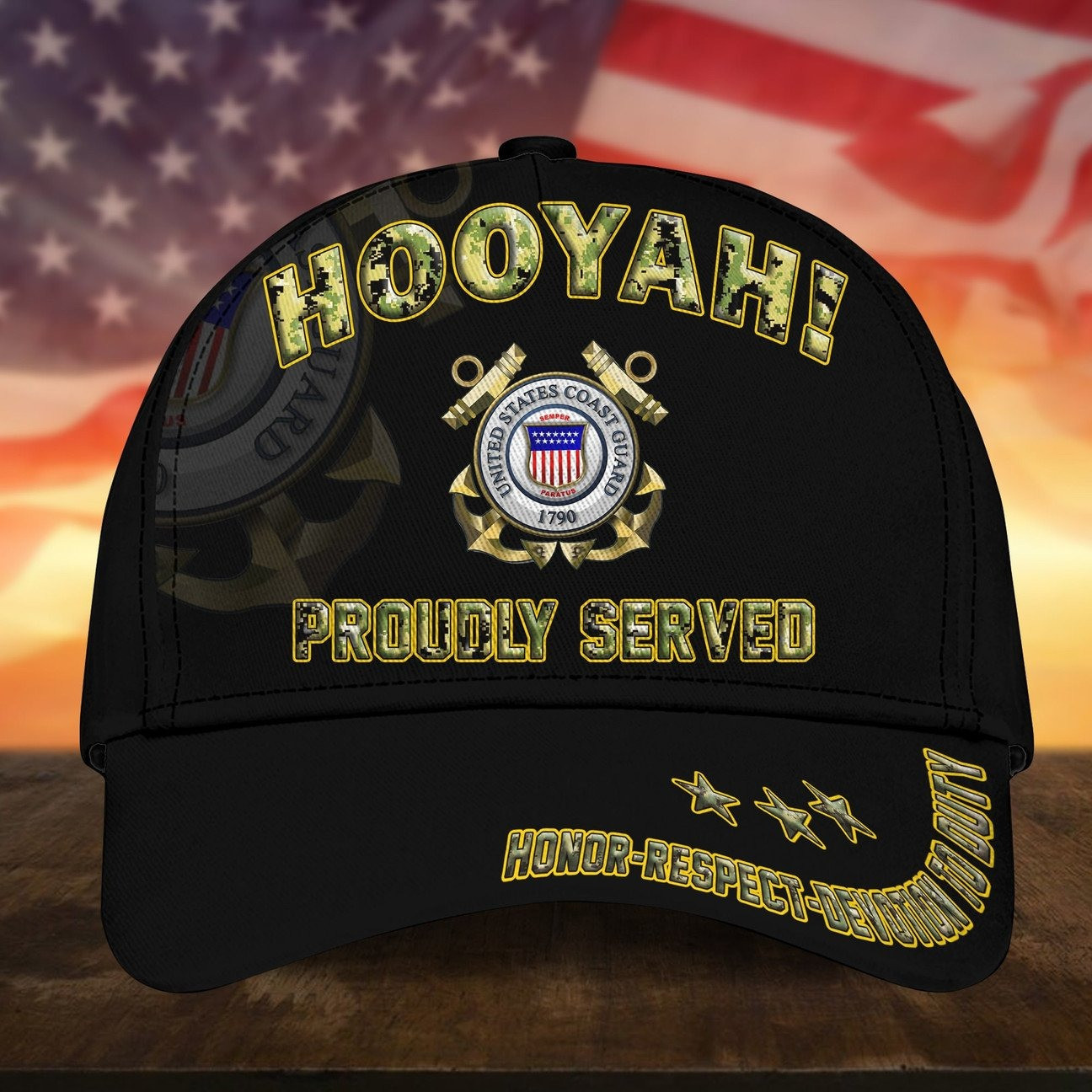 US Coast Guard Veteran HOOYAH Baseball Cap Proudly Served Gift for Veterans