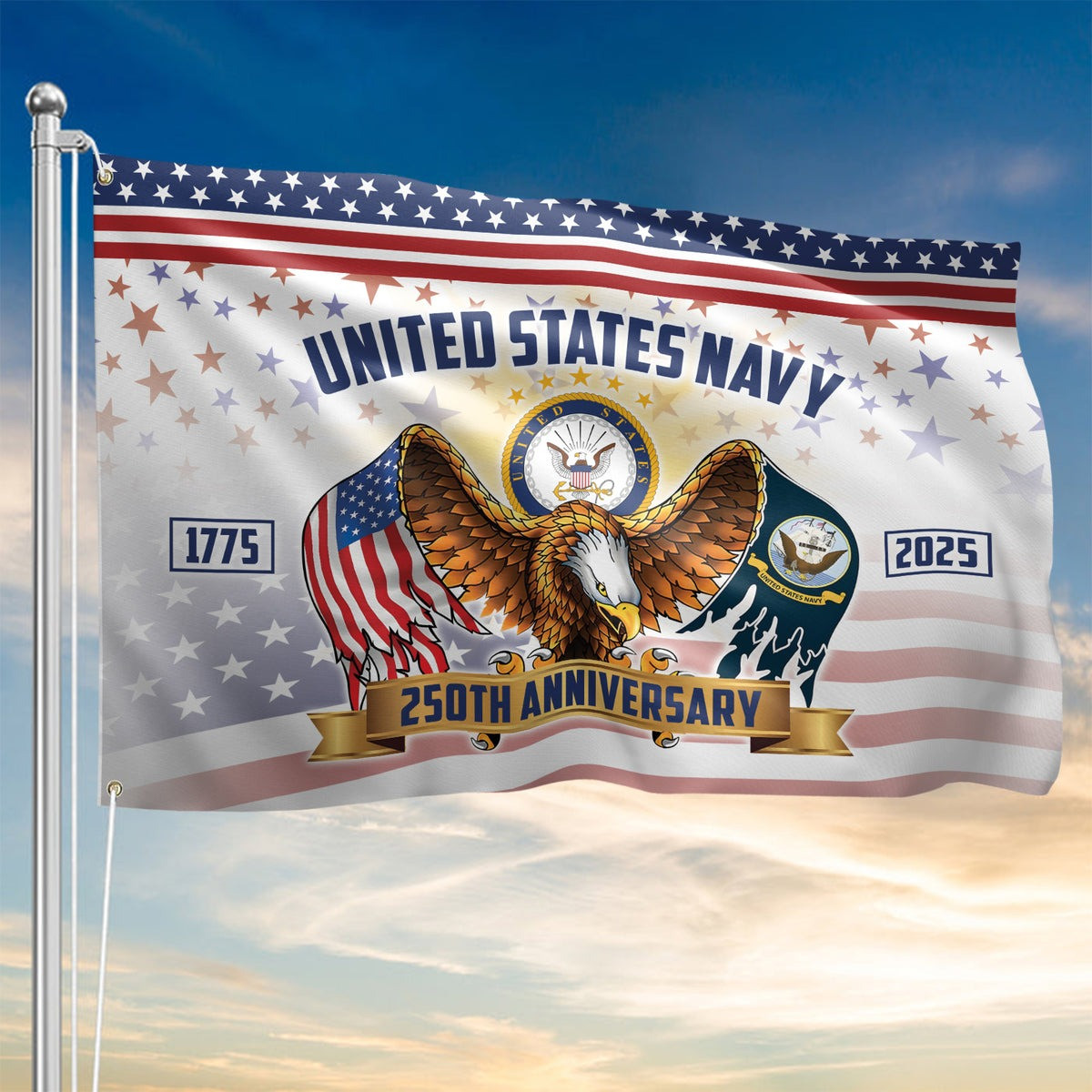 US Navy 1775 2025 250Th Anniversary Flag Proud Navy 4th Of July Decor