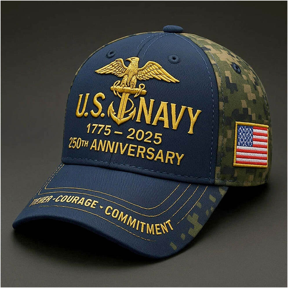 US Navy 250th Anniversary Hat Pride USN Embroidered Camo Cap Cool Gifts For Dad Gifts For Fans