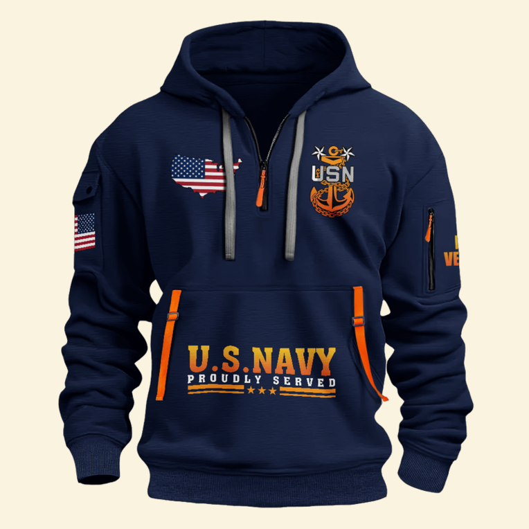 US Navy Proud Served Half Zip Hoodie USN Less Than 1% Of Americans Have Ever Seen The Sunset