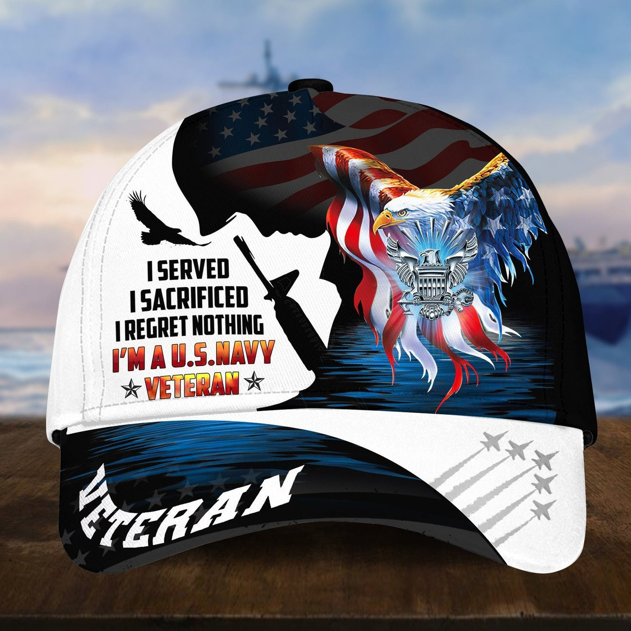US Navy Veteran Baseball Cap I Served Sacrificed Regret Nothing Gift for Veterans Day
