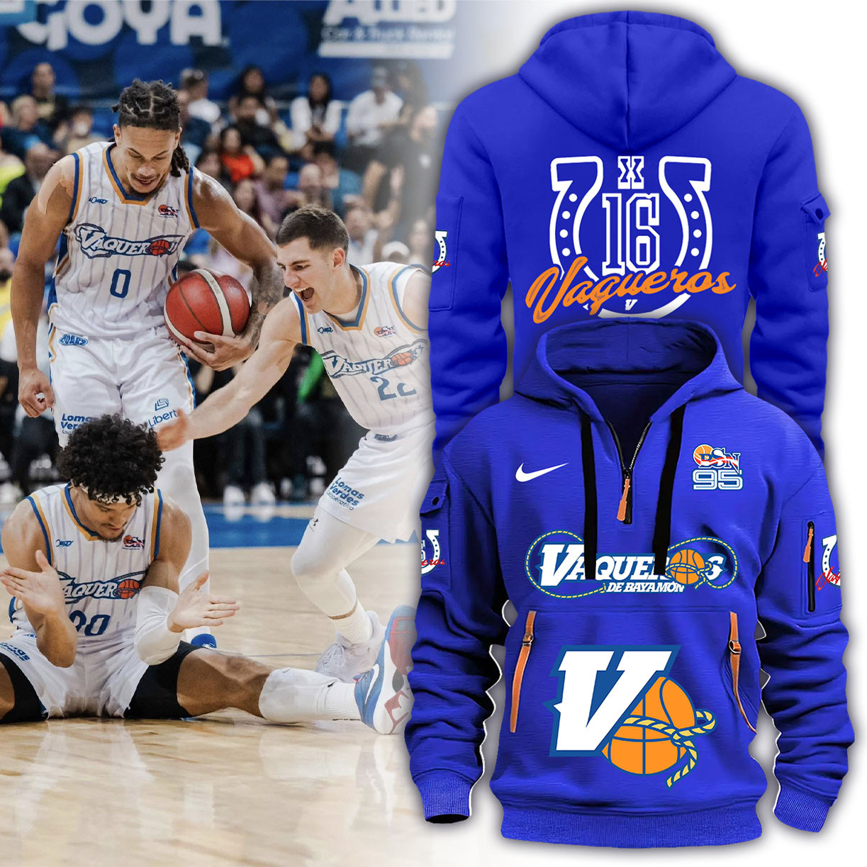 Vaqueros De Bayamon BSN 2025 Blue Hoodie Top Gifts For Basketball Players
