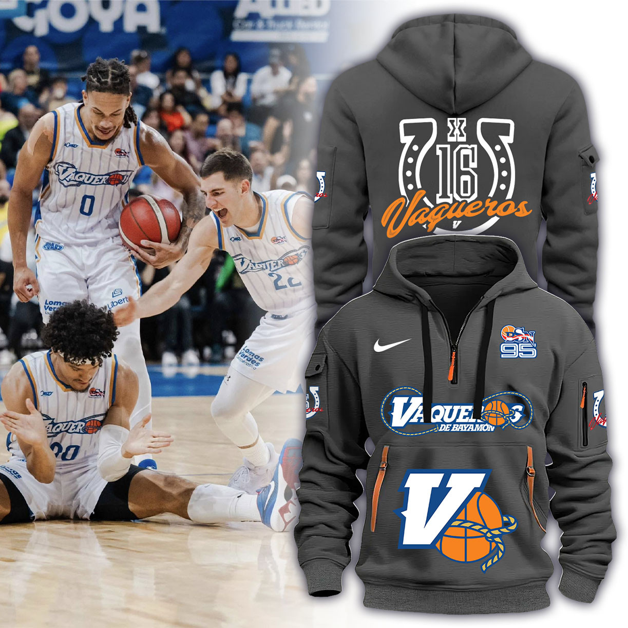 Vaqueros De Bayamon BSN 2025 Gray Hoodie Cool Gifts For Basketball Players