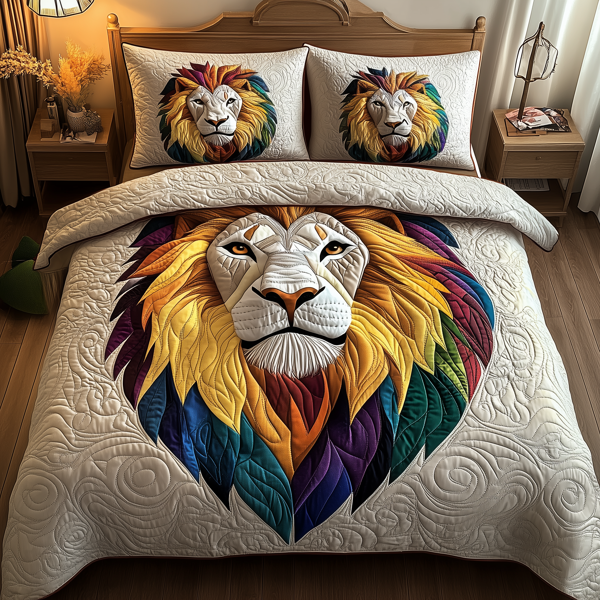 Vibrant Majestic Lion Quilted Bedding Set Happy Mother's Day Duvet Cover First Time Mothers Day Gifts