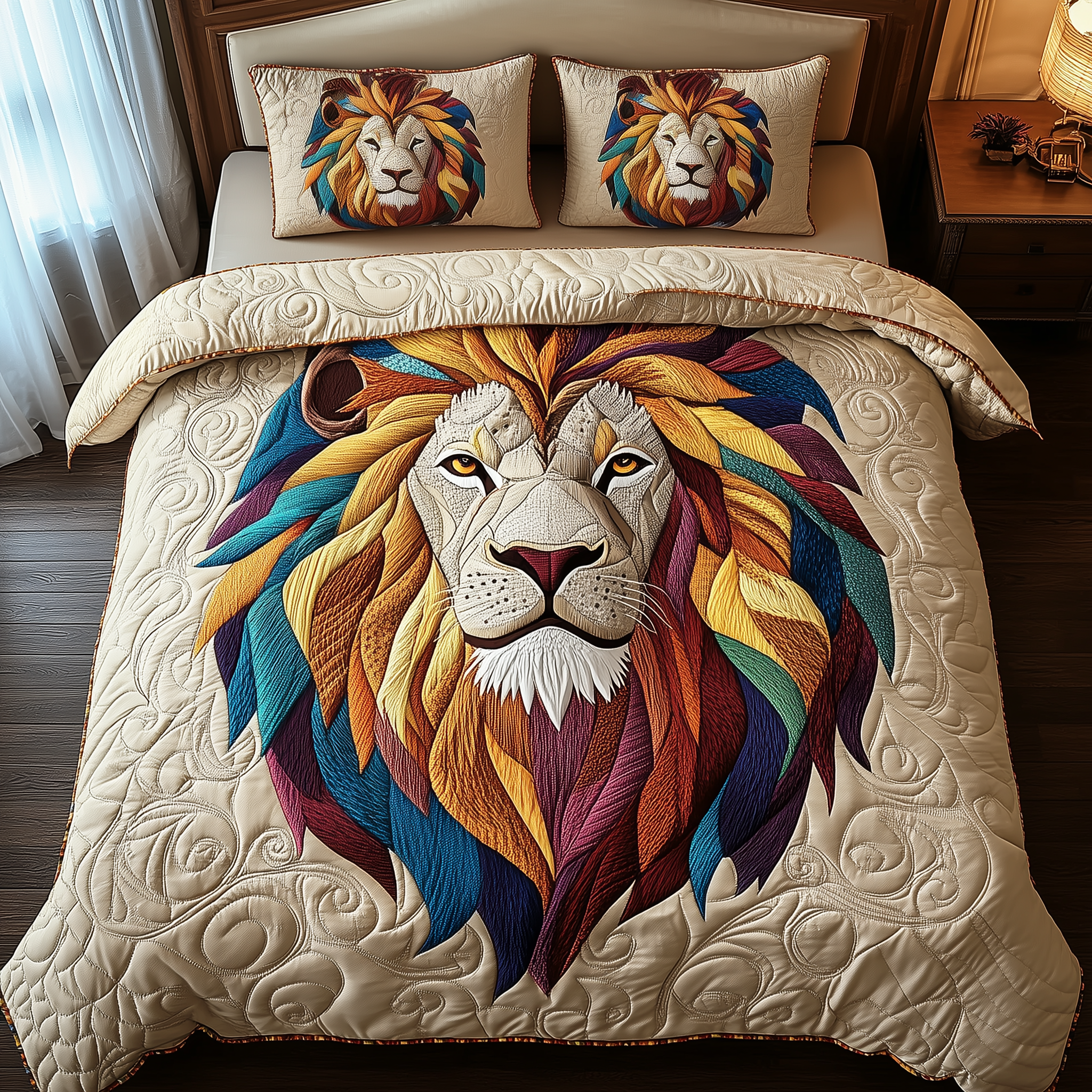 Vibrant Majestic Lion Quilted Bedding Set Happy Mother's Day Duvet Cover Gift Ideas For Mother In Law