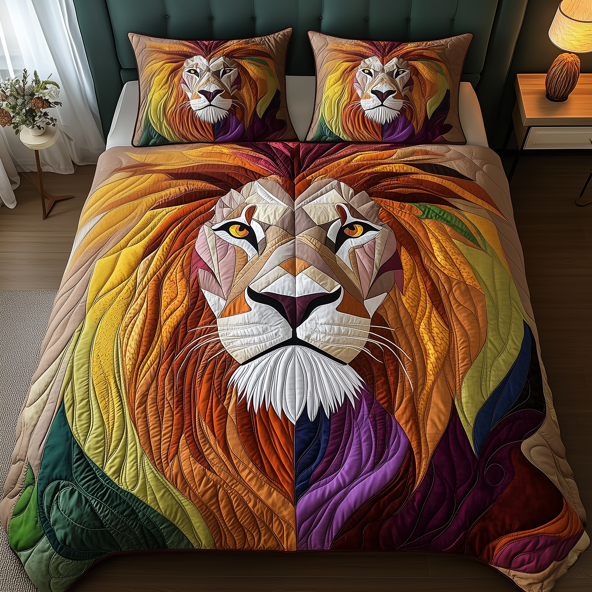 Vibrant Majestic Lion Quilted Bedding Set Happy Mother's Day Duvet Cover Gift Ideas For New Moms