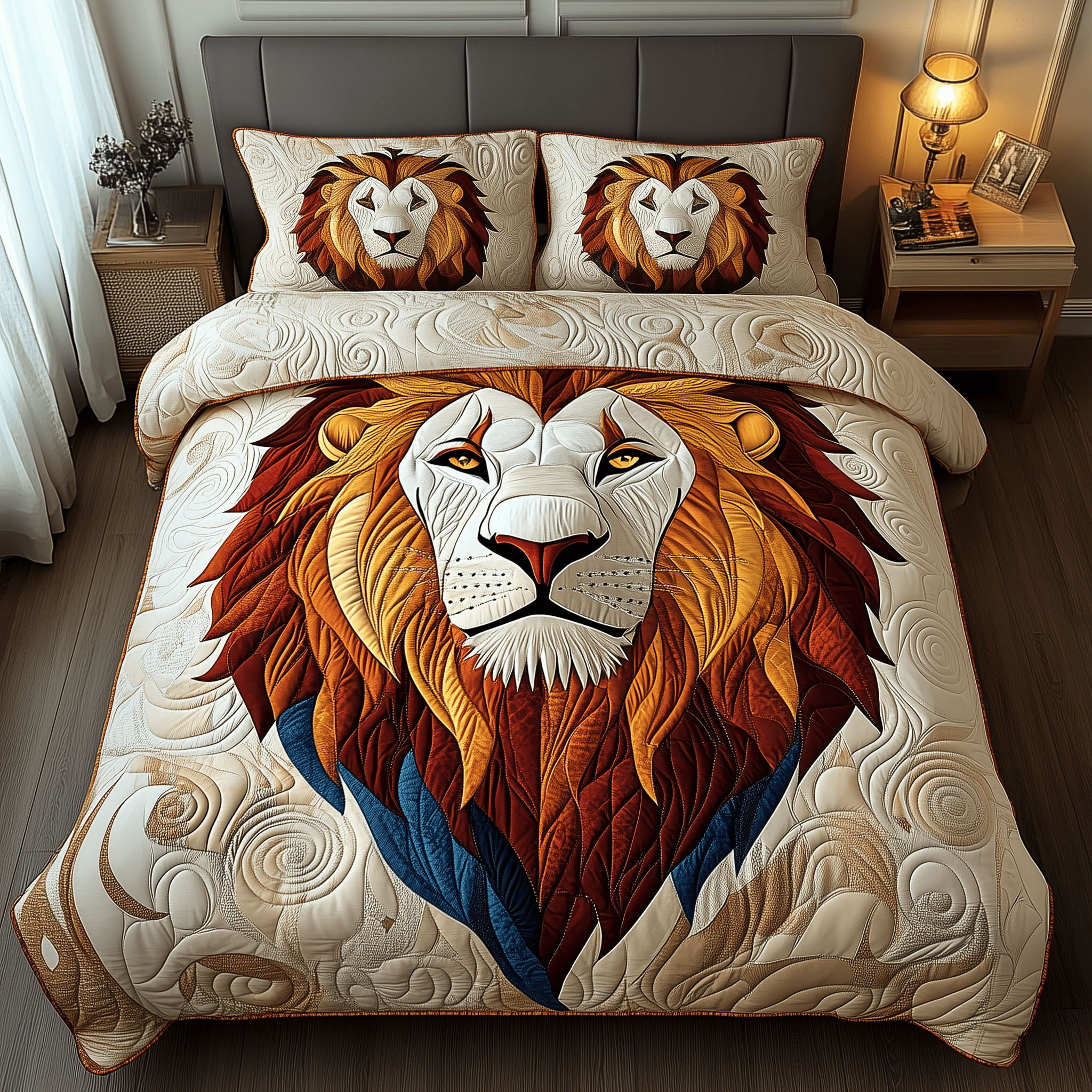 Vibrant Majestic Lion Quilted Bedding Set Happy Mother's Day Duvet Cover Mother's Day Gift Ideas For Wife