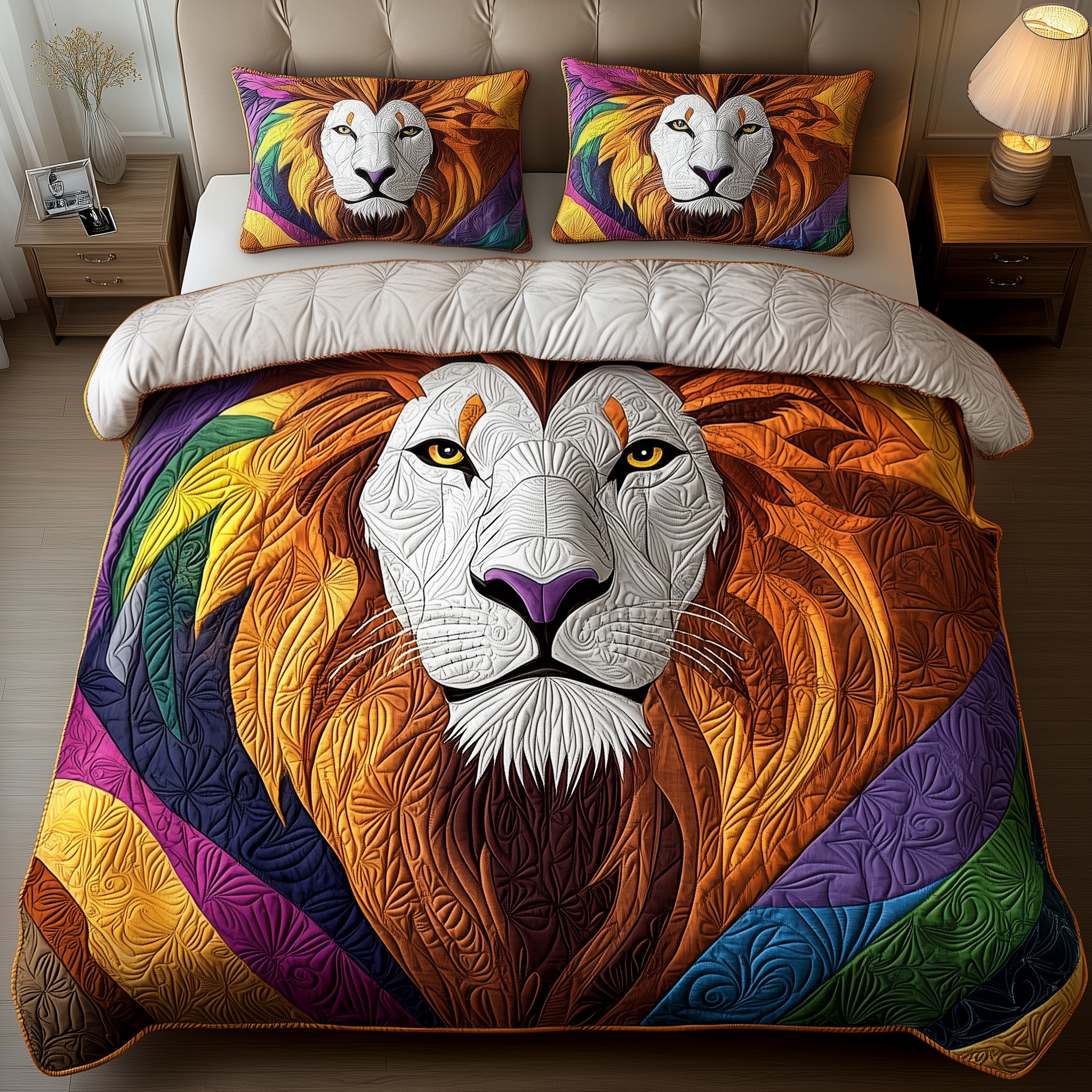 Vibrant Majestic Lion Quilted Bedding Set Happy Mother's Day Duvet Cover Mother's Day Gifts For New Moms