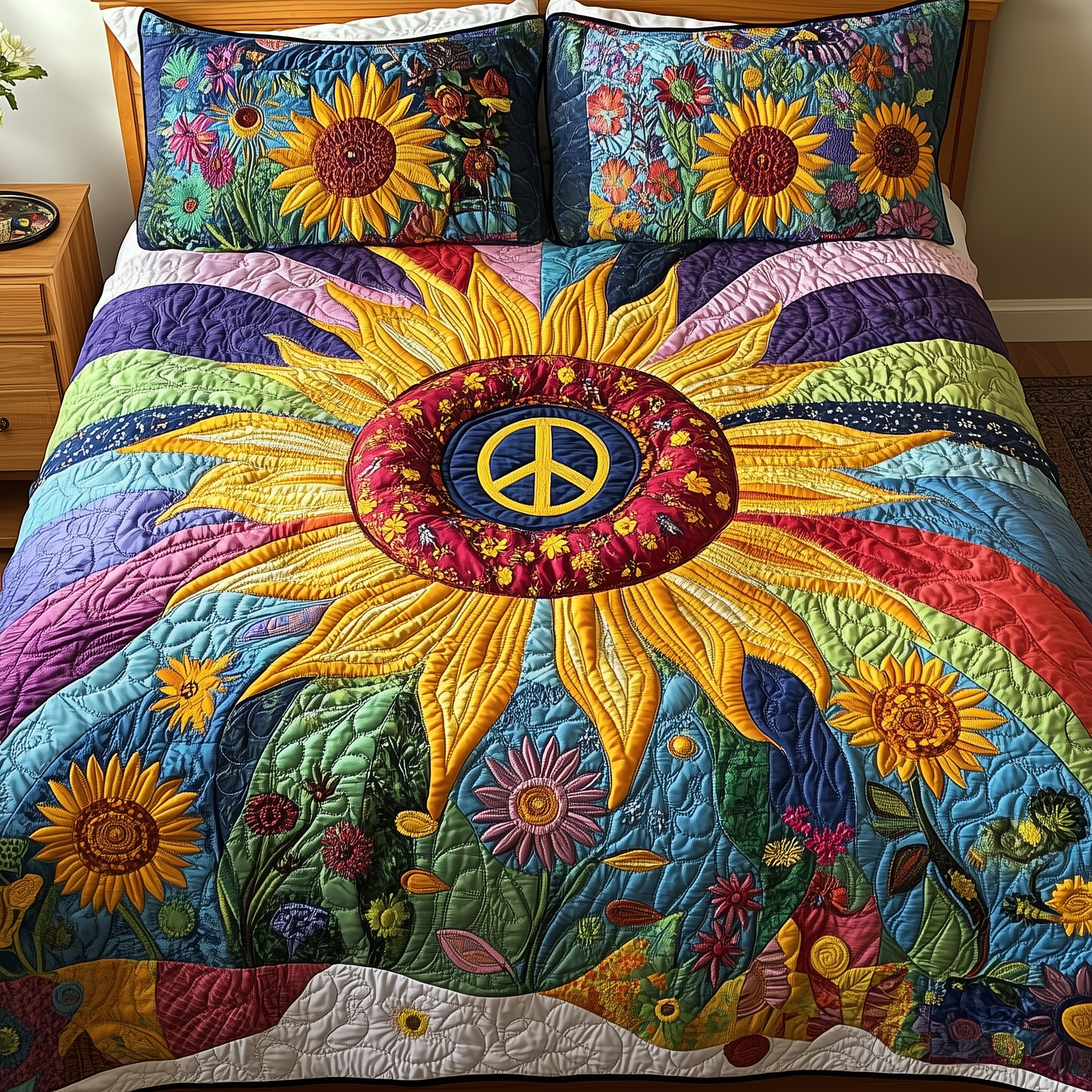 Vibrant Peace Quilted Bedding Set Duvet Cover Bedspread Set Item Presents For 15 Year Olds