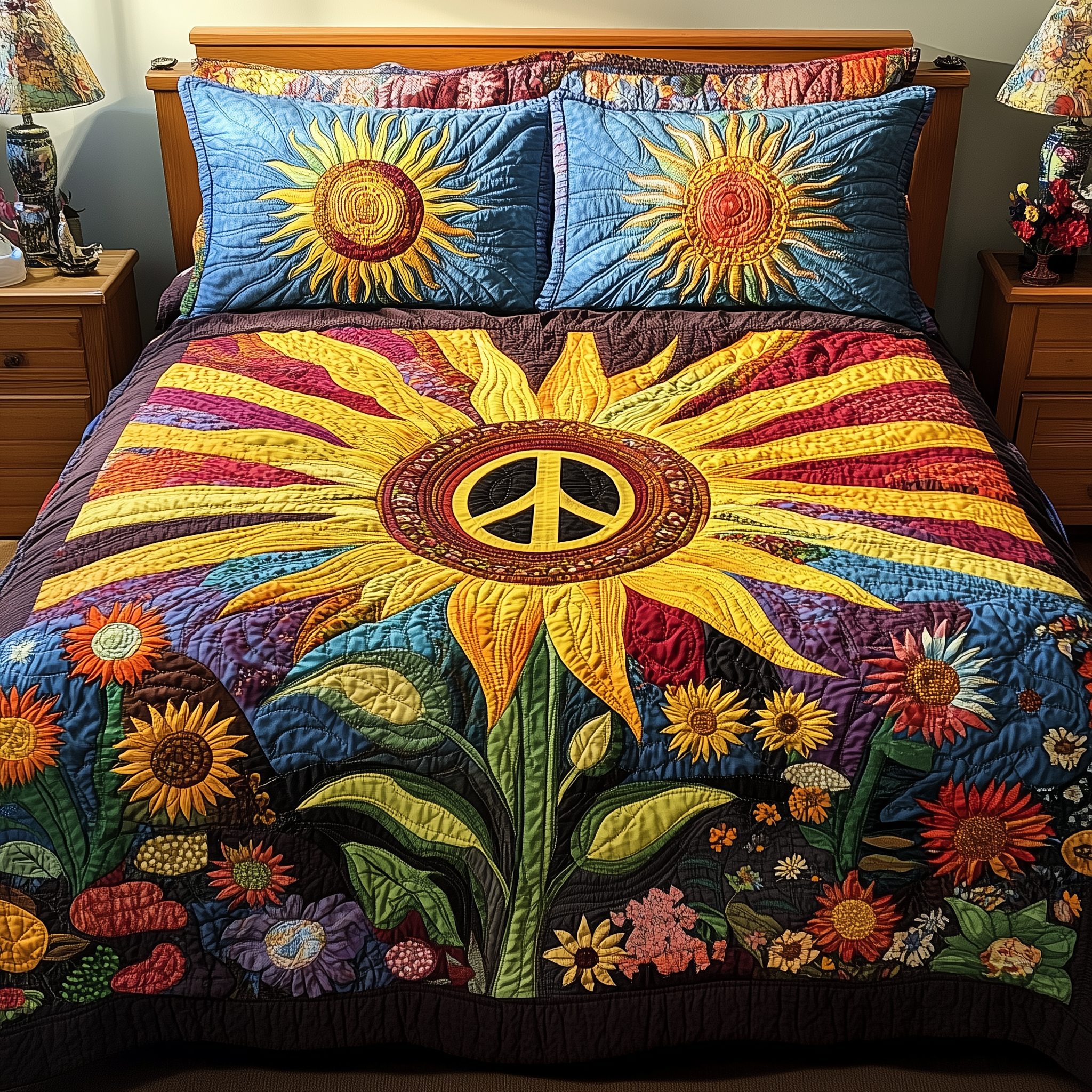 Vibrant Peace Quilted Bedding Set Duvet Cover Bedspread Set Item Unique Gifts For Teens