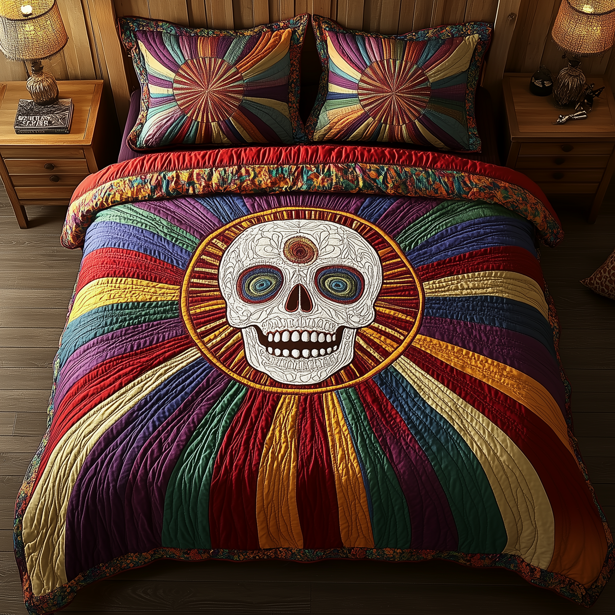 Vibrant Sunshine Skull Quilted Bedding Set Good Holiday Duvet Cover Set Skull Inspired Gifts