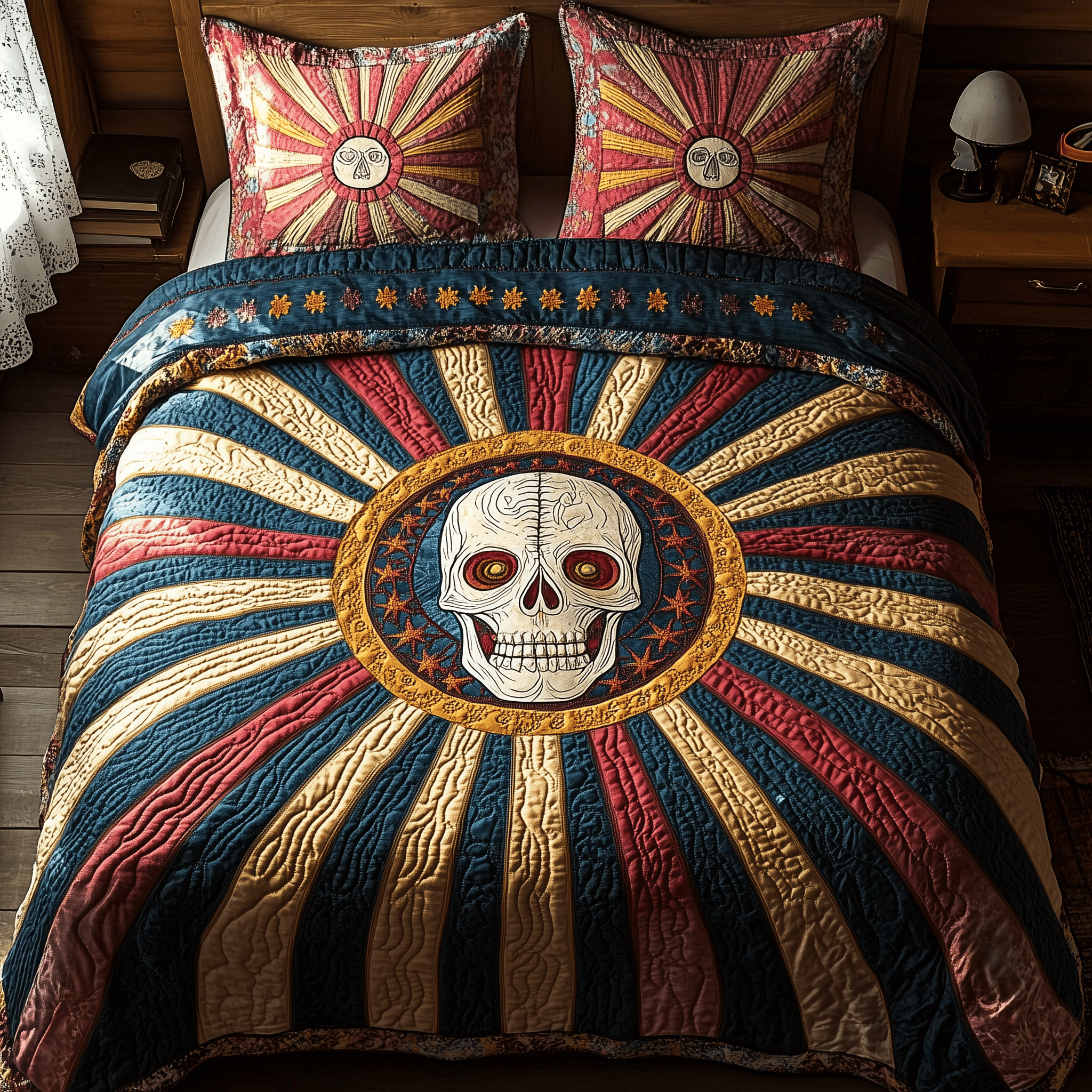 Vibrant Sunshine Skull Quilted Bedding Set Good Holiday Duvet Cover Set Skull Related Gifts