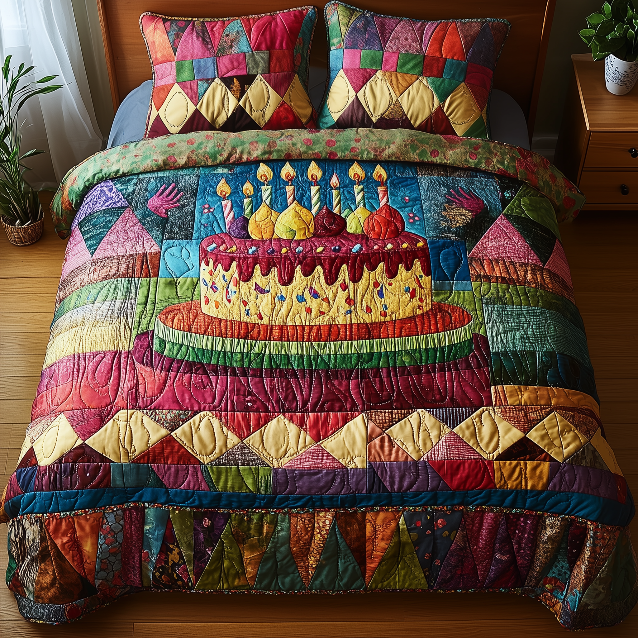 Vintage Birthday Cake Quilted Bedding Set Mother's Day Duvet Cover Set Gift Ideas For Wife