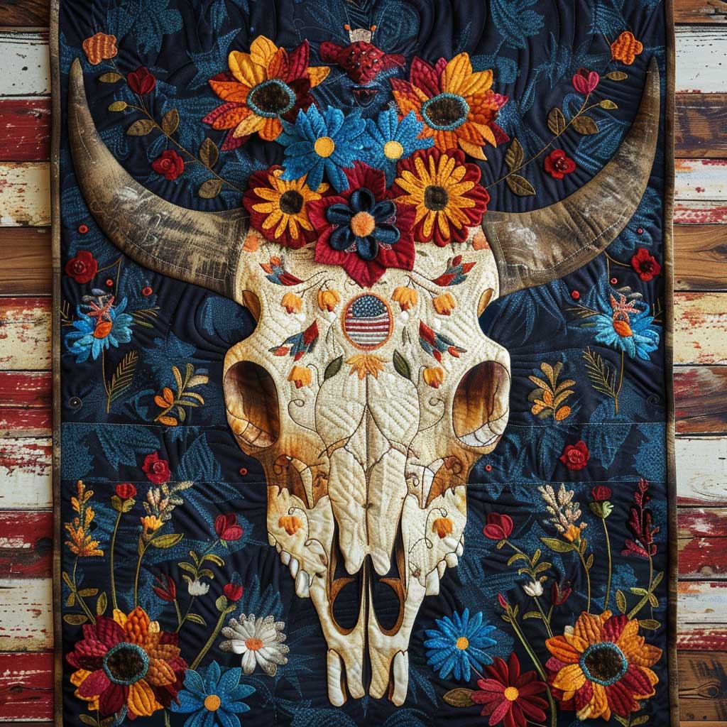 Vintage Bull Skull Quilted Table Runner Home Kitchen Decorations Unique Gifts For Skull Lovers