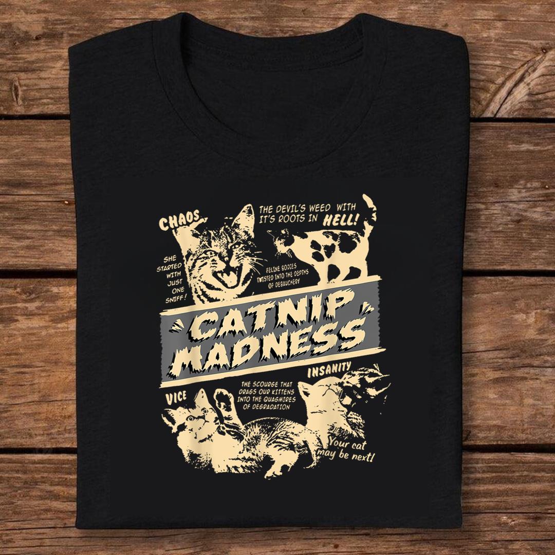 Vintage Catnip Madness Cute Kitten Funny Cat Men Women T-shirt