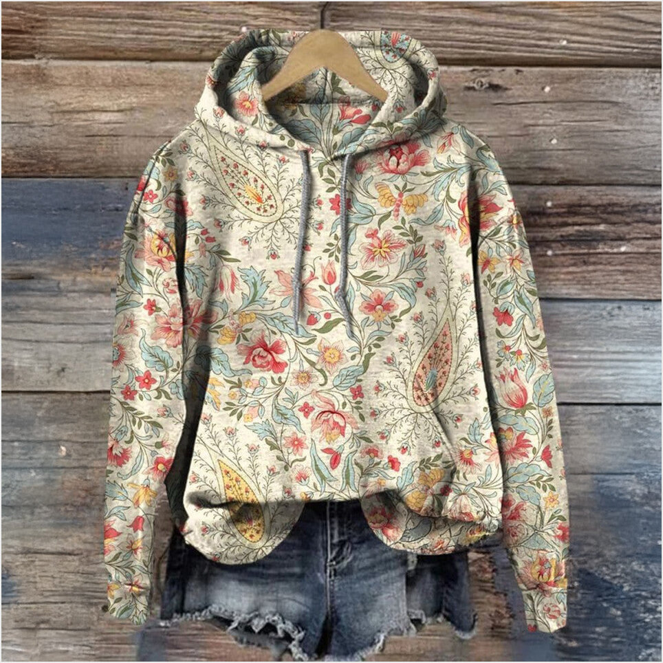 Vintage Floral Art Hoodie Women's Retro Hoodie Birthday Gifts For Mom BFF Gifts Ideas