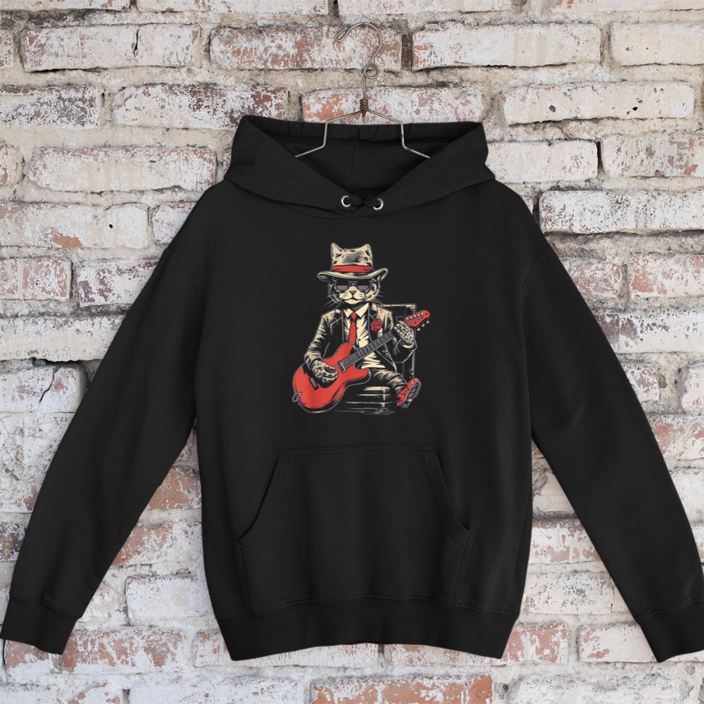 Vintage Jazz Cat Playing Guitar Band Retro Jazz Band Hoodie