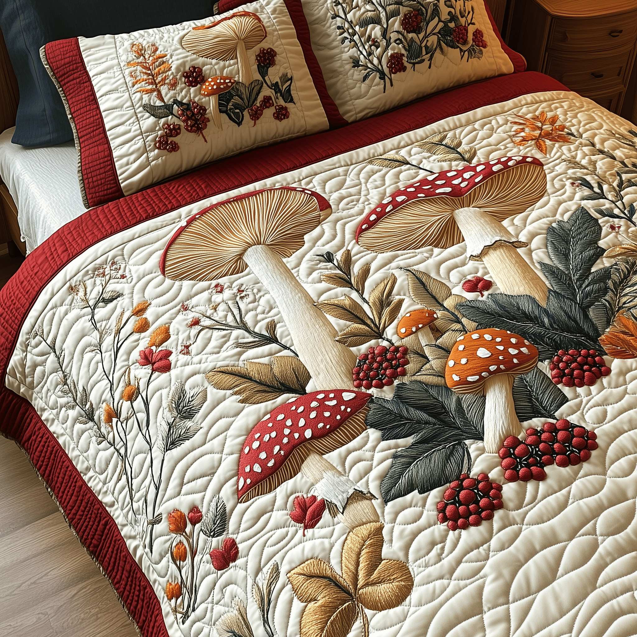 Vintage Mushroom Quilted Bedding Set Awesome Duvet Cover Bedspread Set Gifts For Mushroom Lovers
