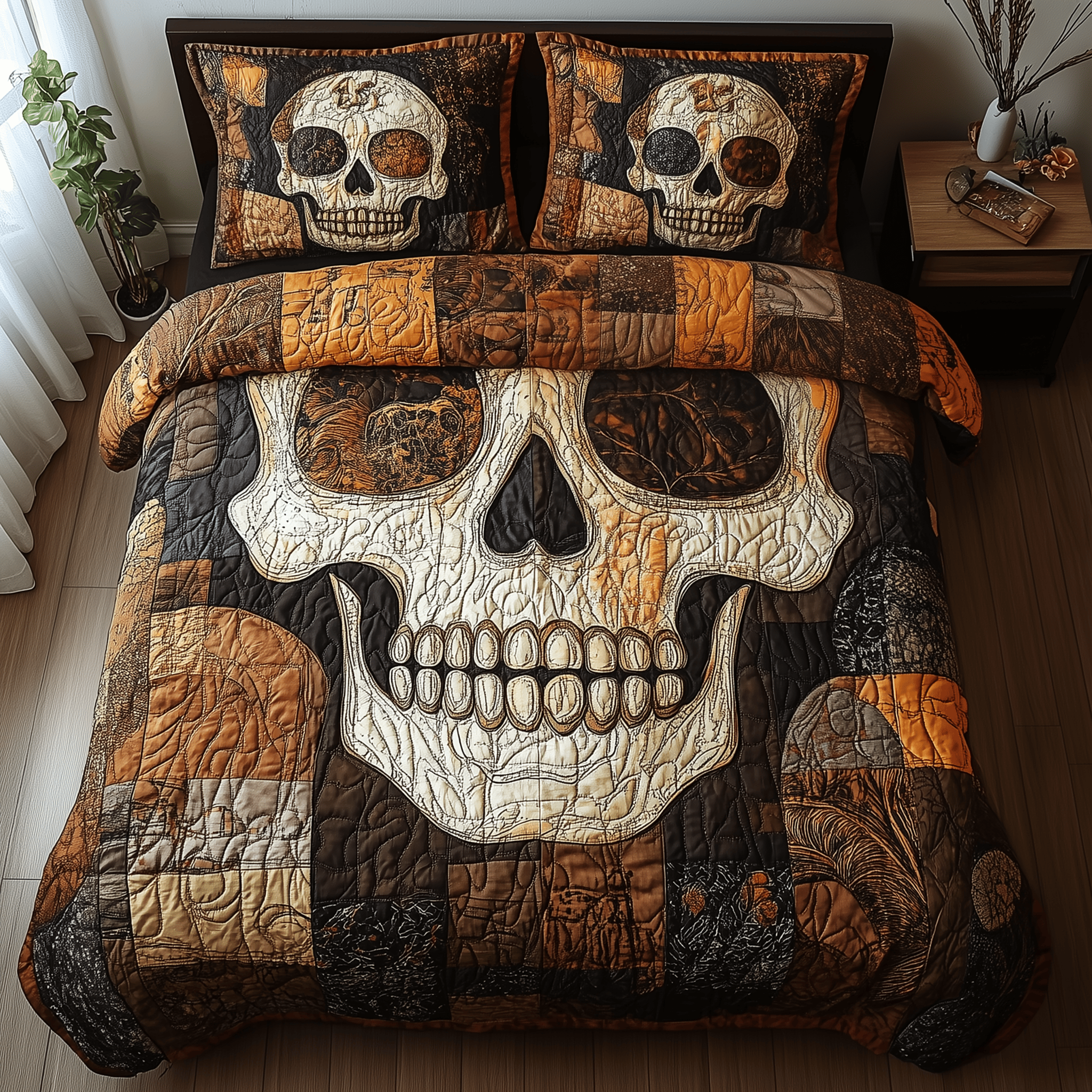 Vintage Skull Quilted Bedding Set Best Father's Day Duvet Cover Set Cool Skull Gifts