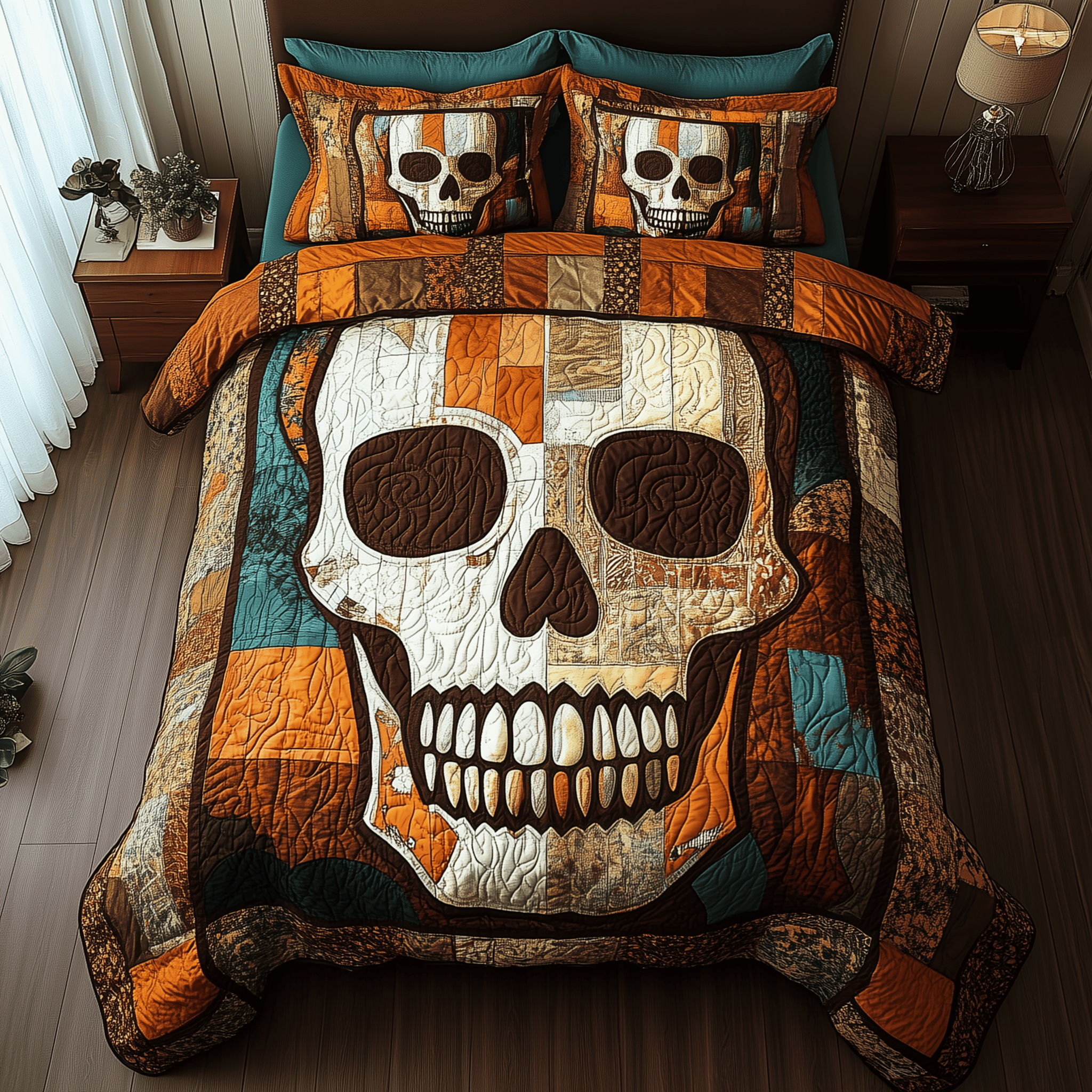 Vintage Skull Quilted Bedding Set Best Father's Day Duvet Cover Set Gifts With Skulls On Them