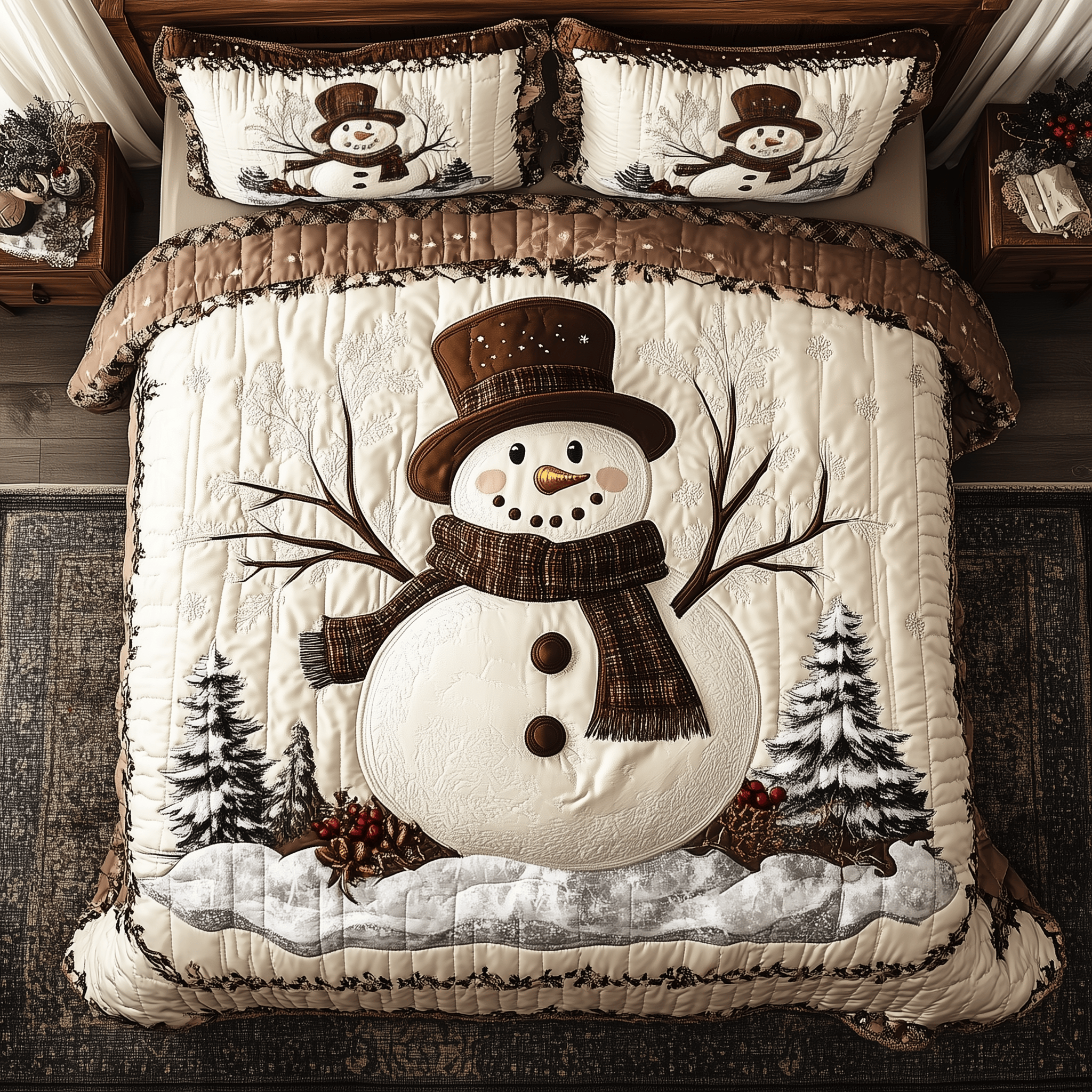 Vintage Snowman Quilted Bedding Set Christmas Gifts