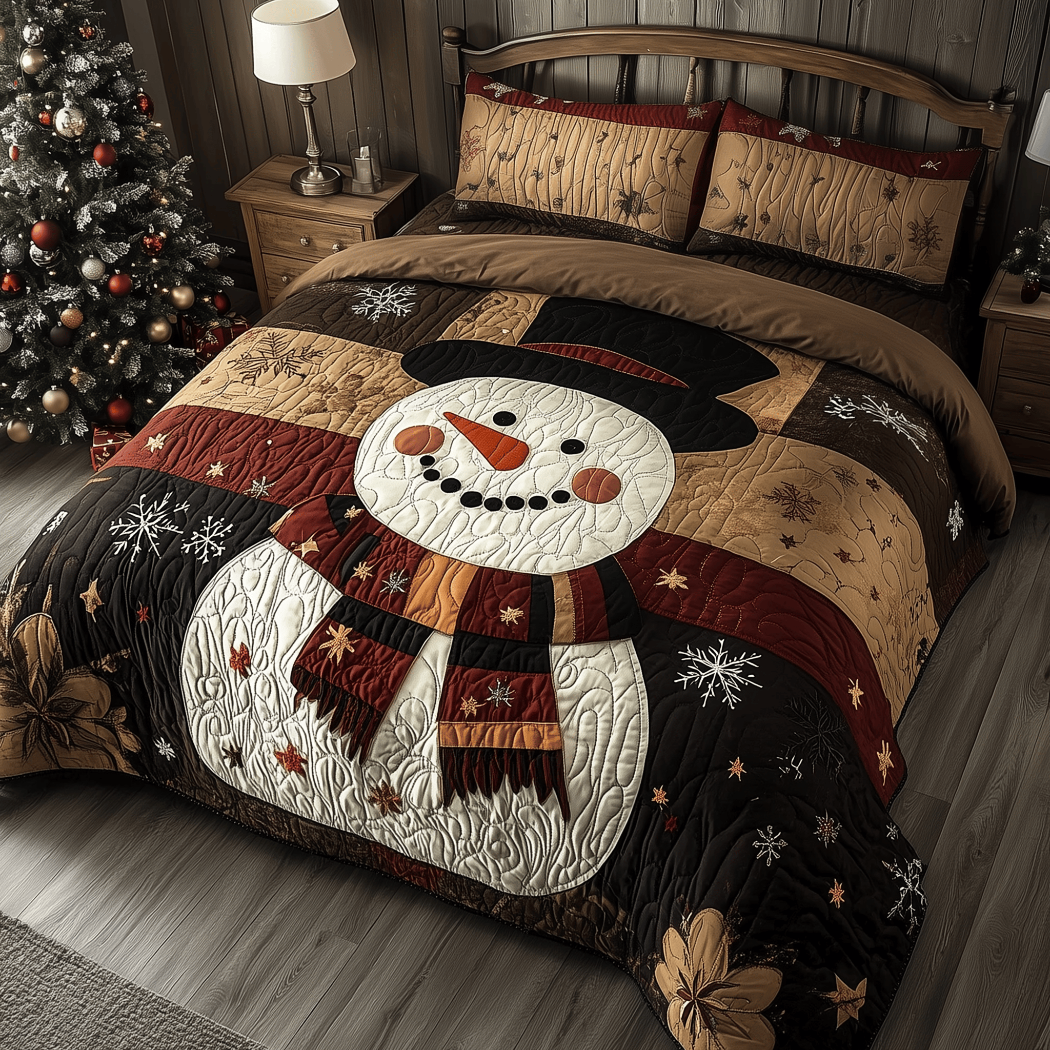 Vintage Snowman Quilted Bedding Set Great Unique Father's Day Duvet Cover Set Gift For Son
